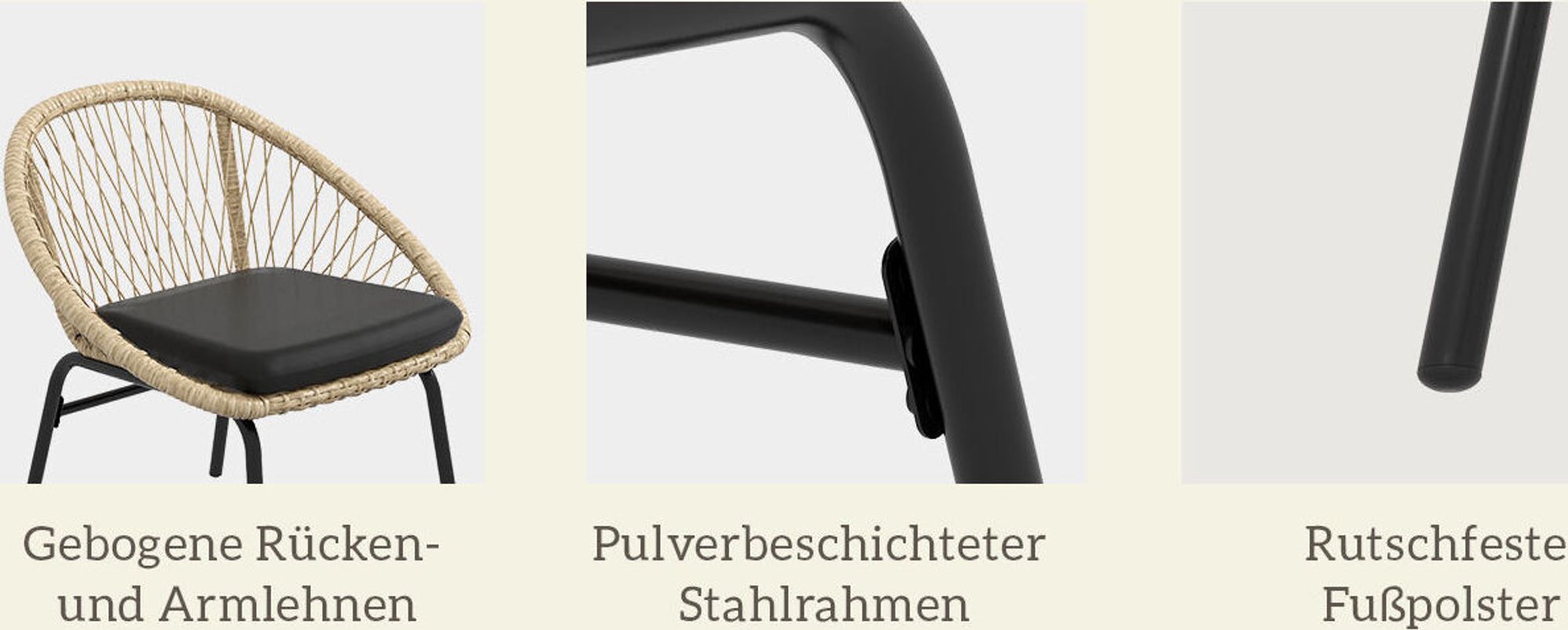 Outsunny 3-tlg. Rattan Gartenmöbel-Set, Balkonmöbel-Set mit Couchtisch, 2 Stühlen, Sitzgarnitur mit Kissen, Gartensitzgruppe für Balkon, Terrasse, Polyester, Gelb