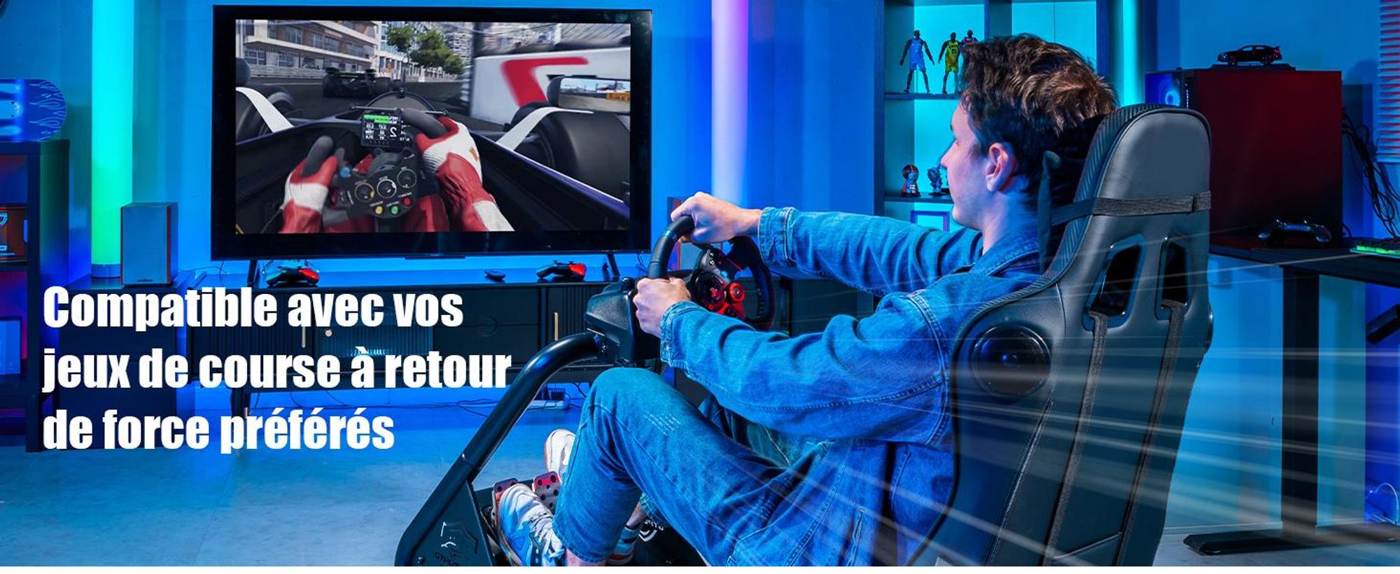 GTPLAYER simulateur de cockpit, SIM racing cockpit, simulateur de course support de volant fauteuil gaming racing wheel stand avec haut-parleur