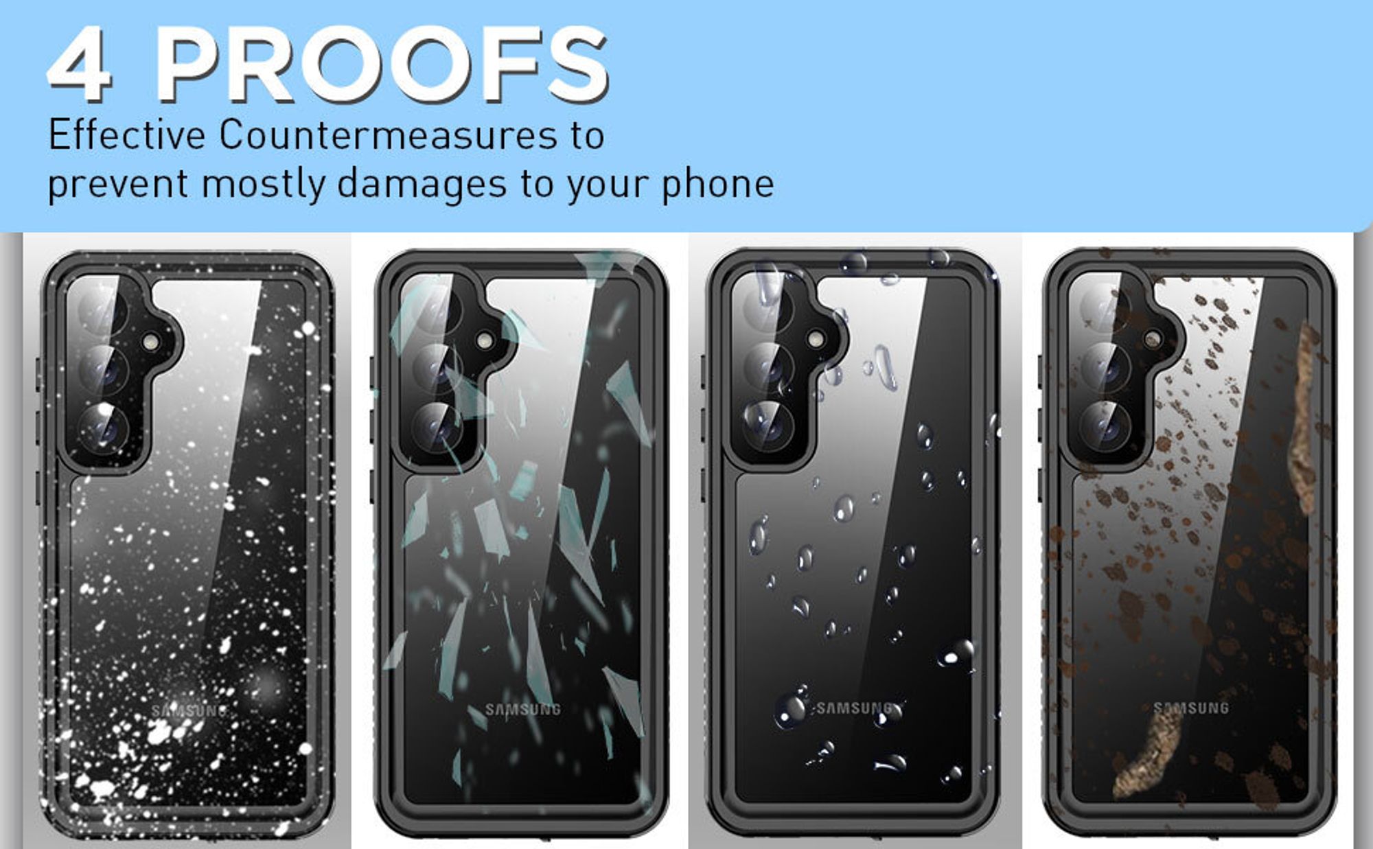 IP68 Wasserdicht Hülle für Samsung Galaxy S24 FE Hülle mit Band Displayschutz+Kameraschutz Stoßfest Handyhülle Schwarz