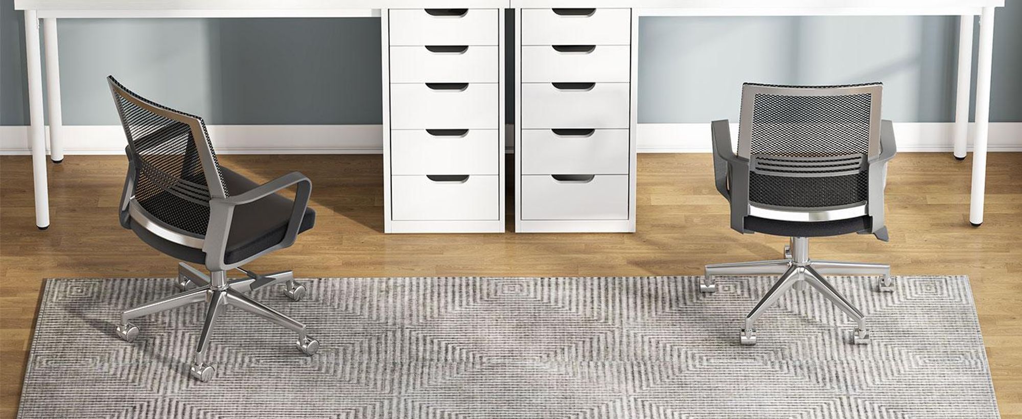 Computertisch mit 5 Schubladen, 120 cm weißer, moderner, schlichter Schreibtisch mit Metallgestell, Arbeitstisch für das Homeoffice