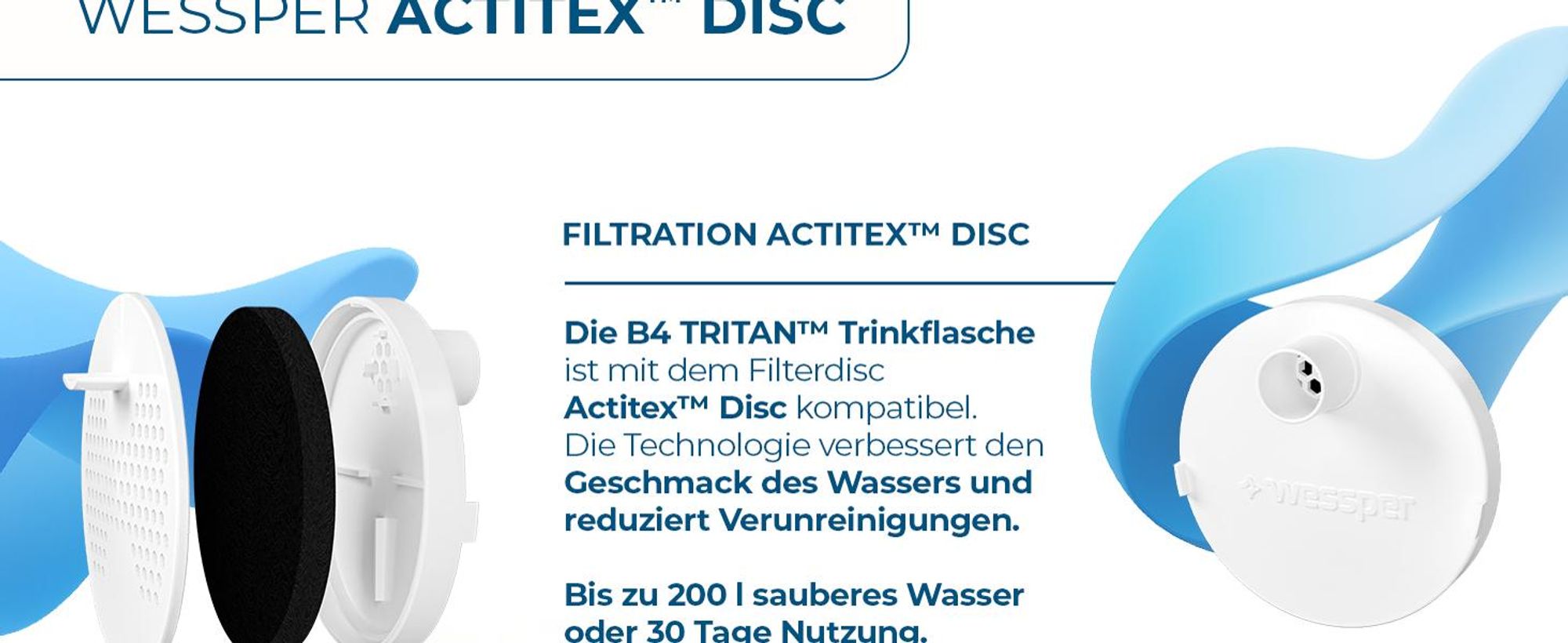 Wessper B4 Tritan Trinkflasche 1L mit Actitex™ Filter – BPA Free, Gray