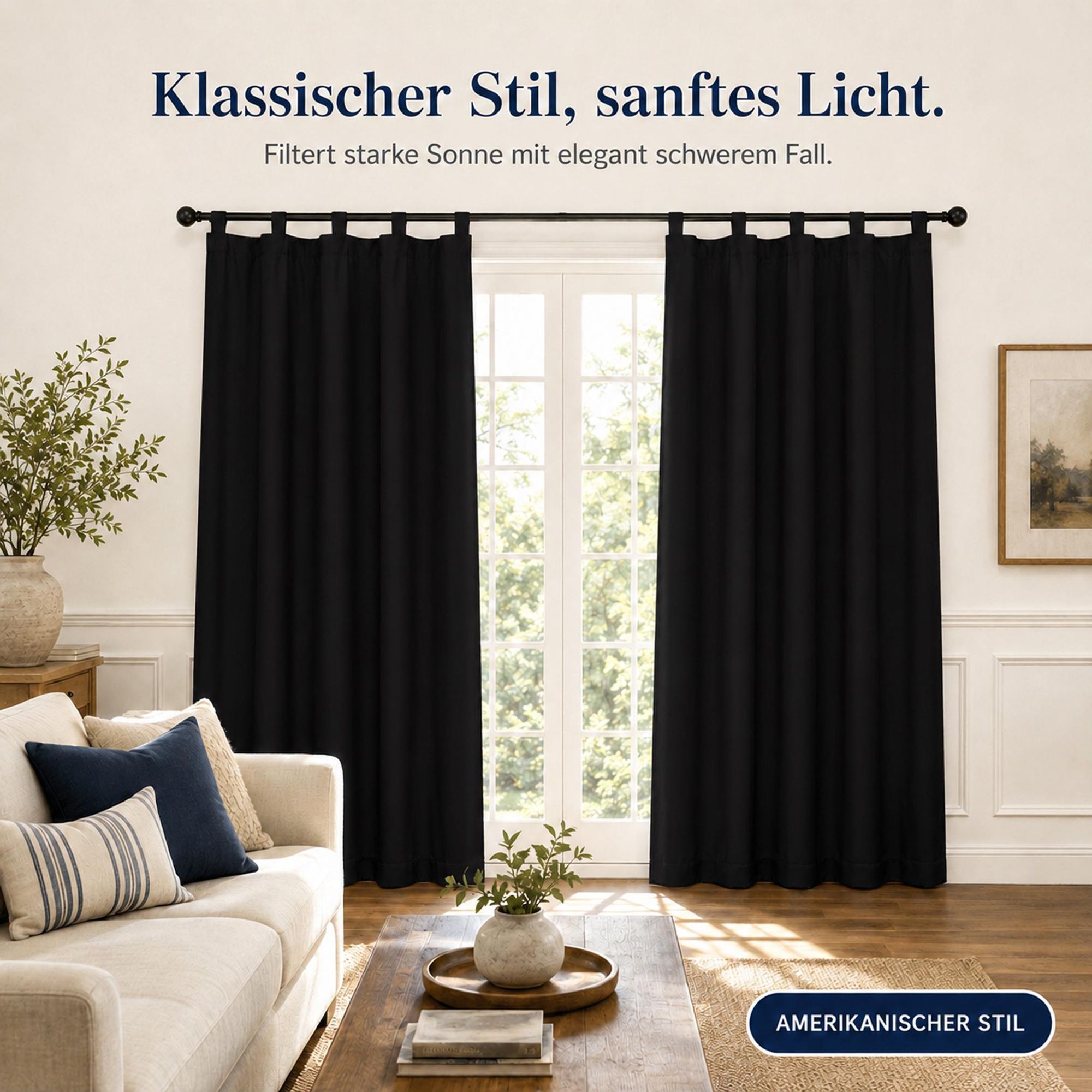 Schlaufen Vorhänge Blickdicht Schwarz, Wohnzimmer Schlafzimmer Thermo Verdunklungsvorhänge 132 x 241 cm (2er-Set), Wasserdicht Sichtschutz Gardinen