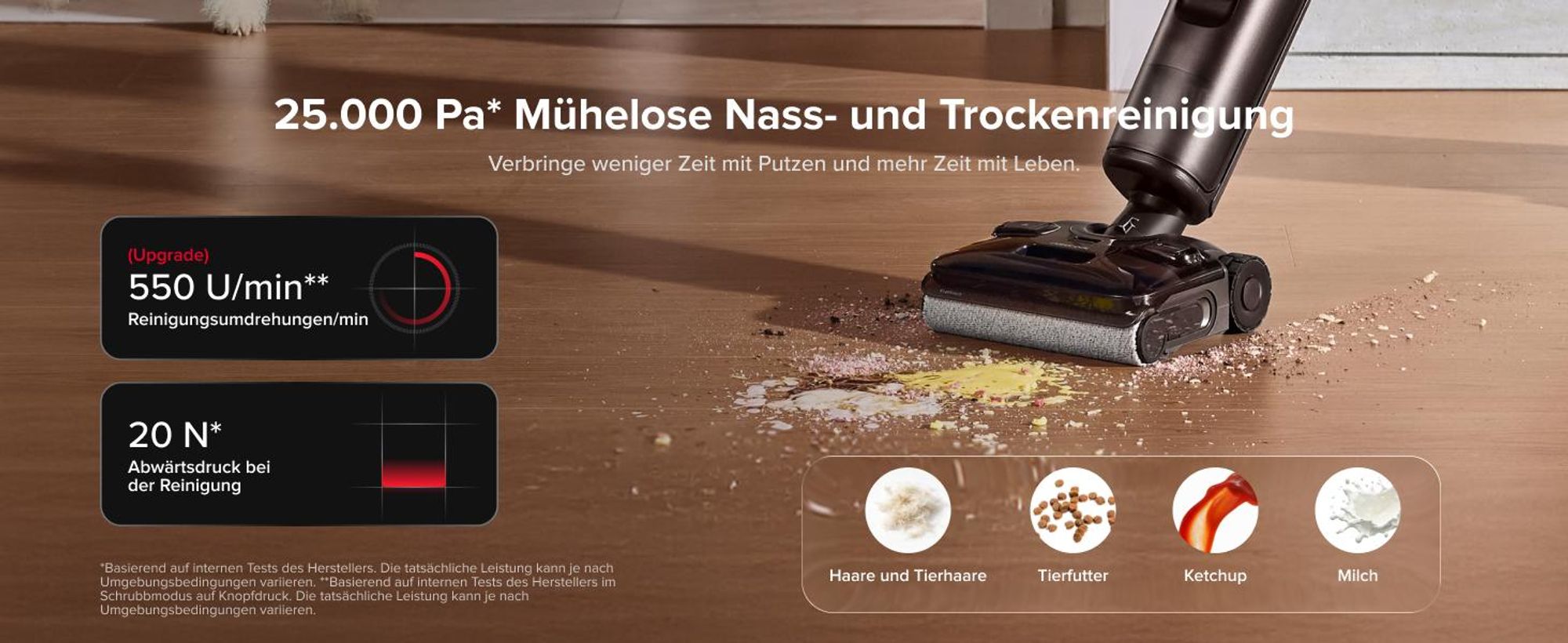 Roborock F25 Pro Turbo Nass Trockensauger, 25.000 Pa, 60 Min Laufzeit 180° Lay-Flat Saugwischer, Tiefenreinigungs, 95°C Hochtemperatur Selbstreinigung