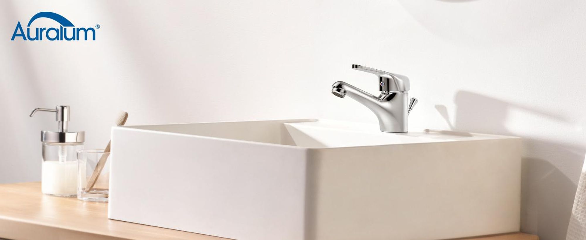 2PCS Auralum Wasserhahn Bad mit Zugstange, Einhebel-Waschtischarmatur mit Ablaufgarnitur, Waschbecken Armatur Badarmatur Einhandmischer Waschtischmischer für Badezimmer, Chrom