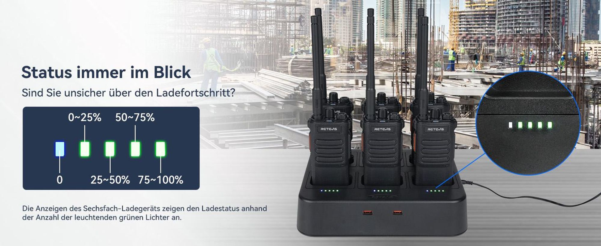 Retevis RT86 Funkgerät Professionell, Robust Walkie Talkie mit Großer Reichweite, Handfunkgerät mit 6 Fach Ladegerät für Schulen