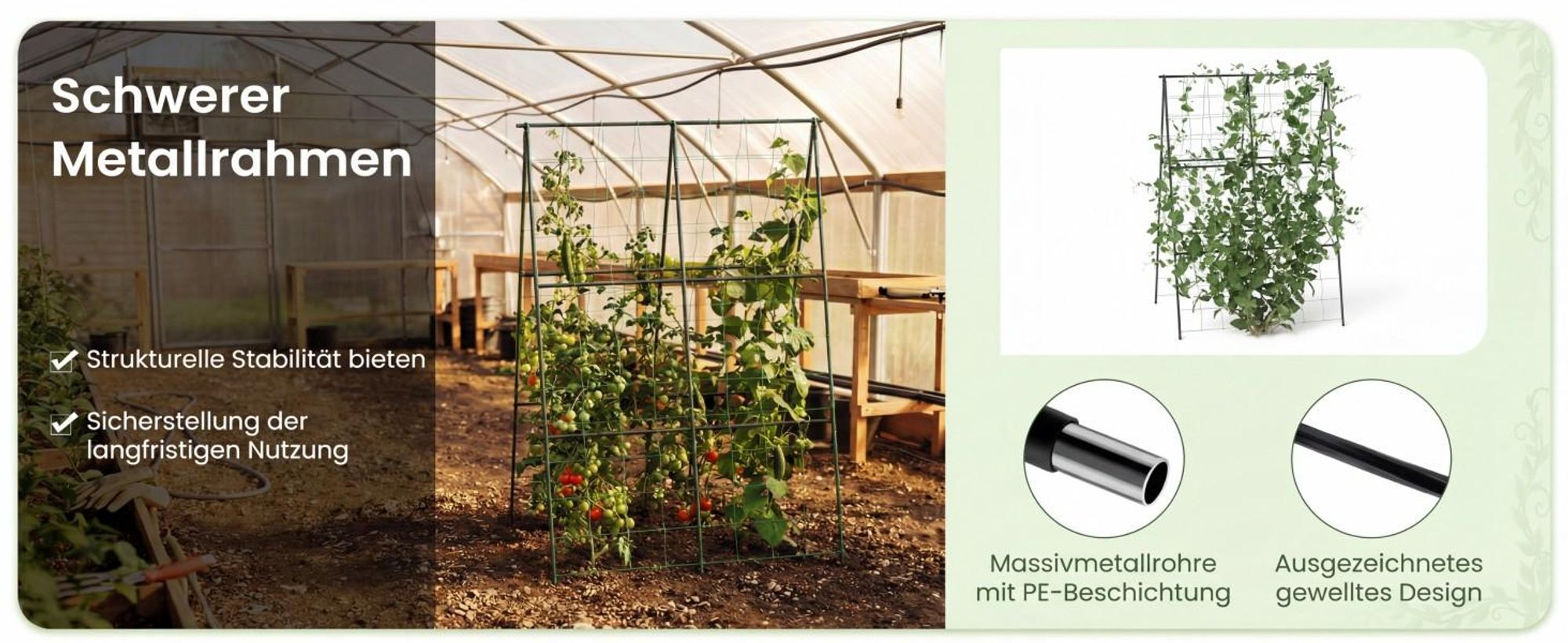 COSTWAY Gurke Rankhilfe Set, A-förmig, Pflanzenhalter mit Gartennetz & Pflanzenclips, Rankgitter Metall, Pflanzenstütze 130x105x151cm, Schwarz