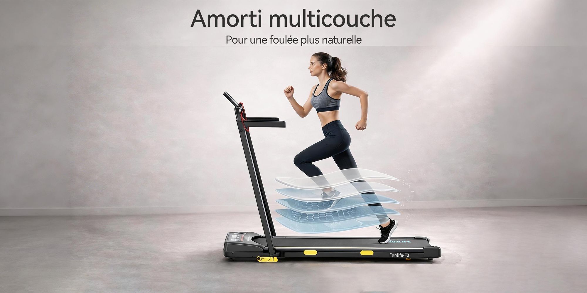 FunLife F3, tapis de course pliable, tapis de marche silencieux de 1 à 10 km/h avec moteur sans balais, inclinaison de 7 %, corde de sécurité et système de double poignée, capacité maximale de 120 kg