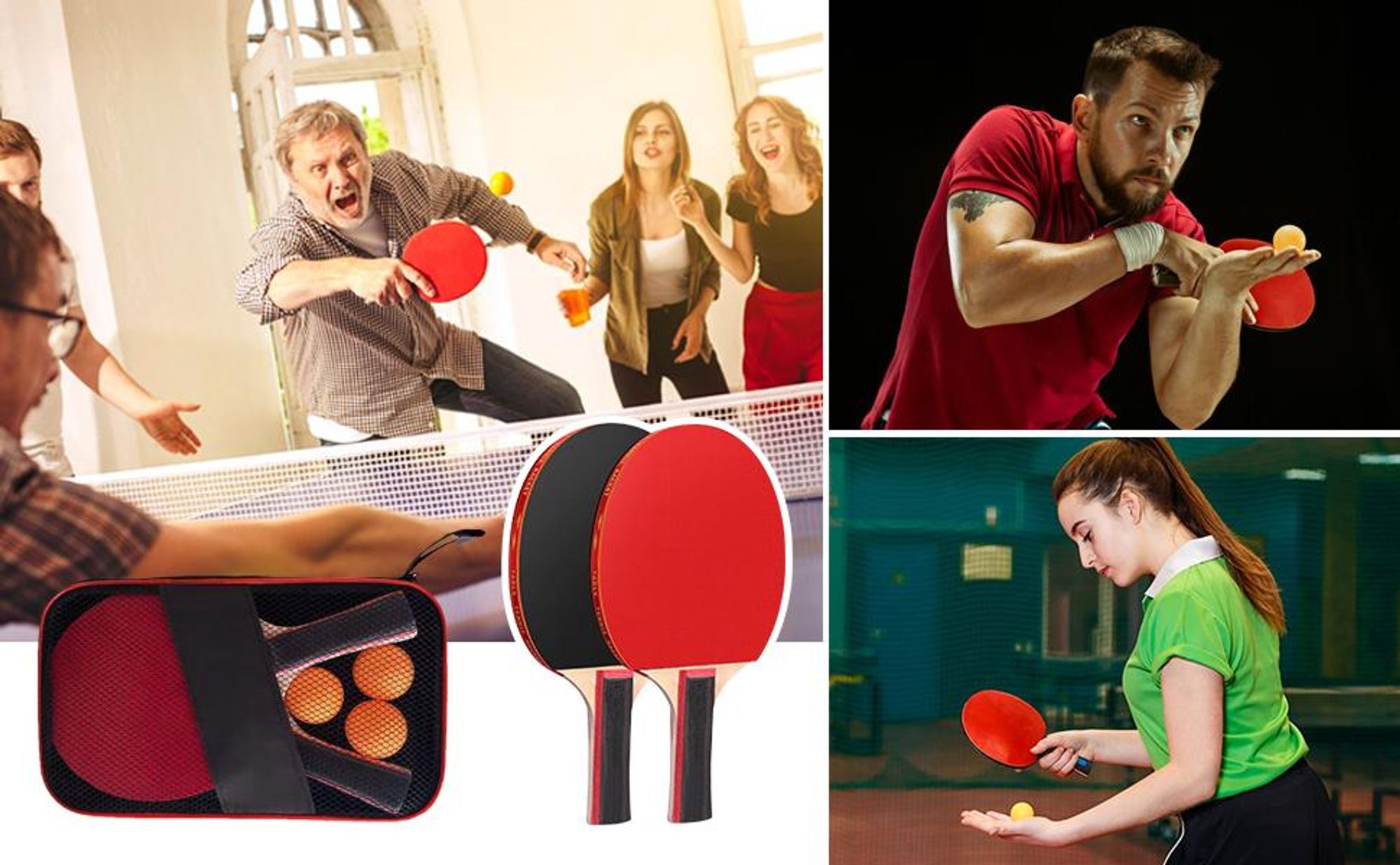 Tischtennisschläger Set, Ping Pong, Tischtennisbälle, Tischtennisset, Tennis Bälle Set, 2 Tischtennisschlägern, 3 Tischtennisbälle und Tragetasche