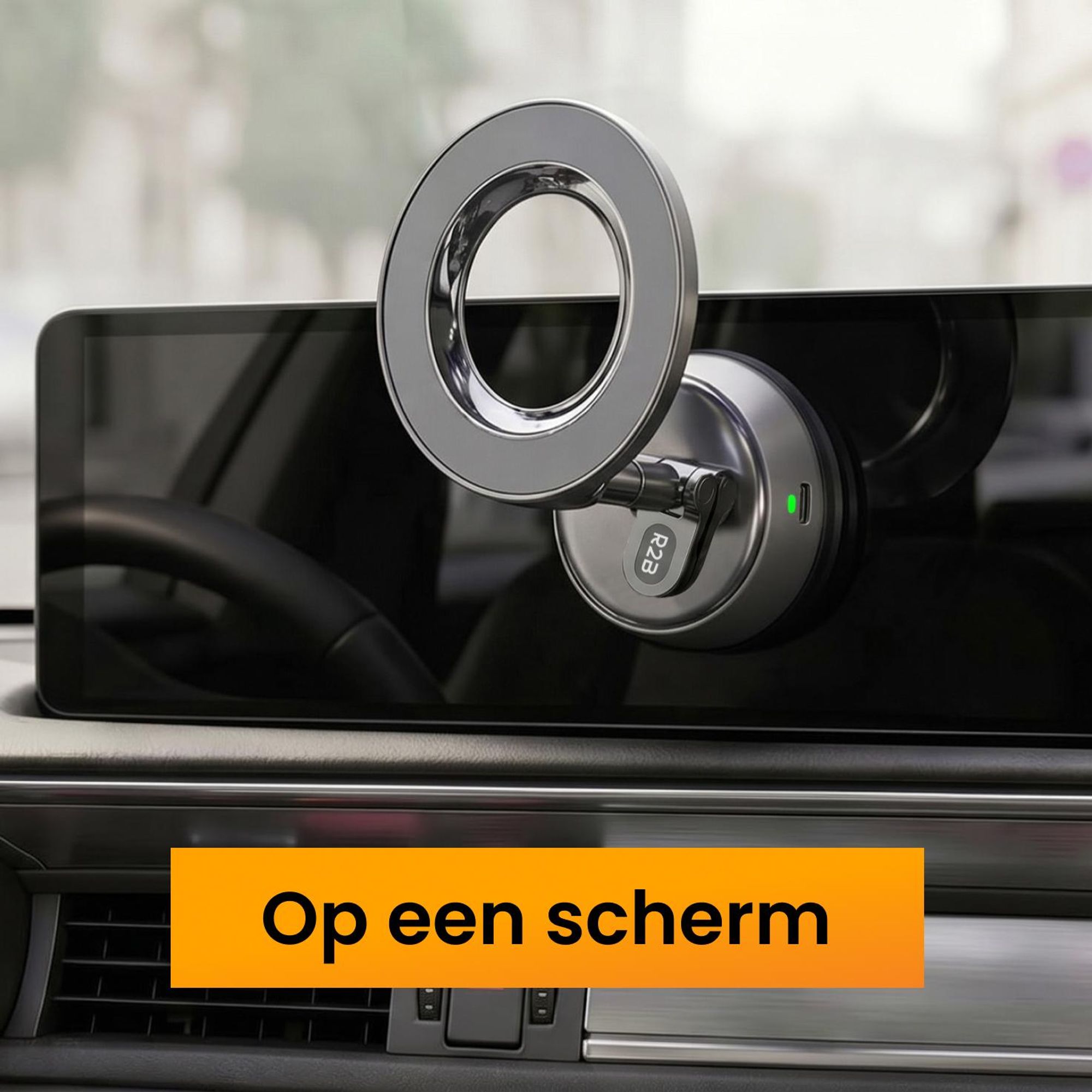 R2B Autohouder voor smartphones met elektrische vacuümzuignap, magnetisch en inklapbaar, geschikt voor dashboard en raam, compatibel met MagSafe