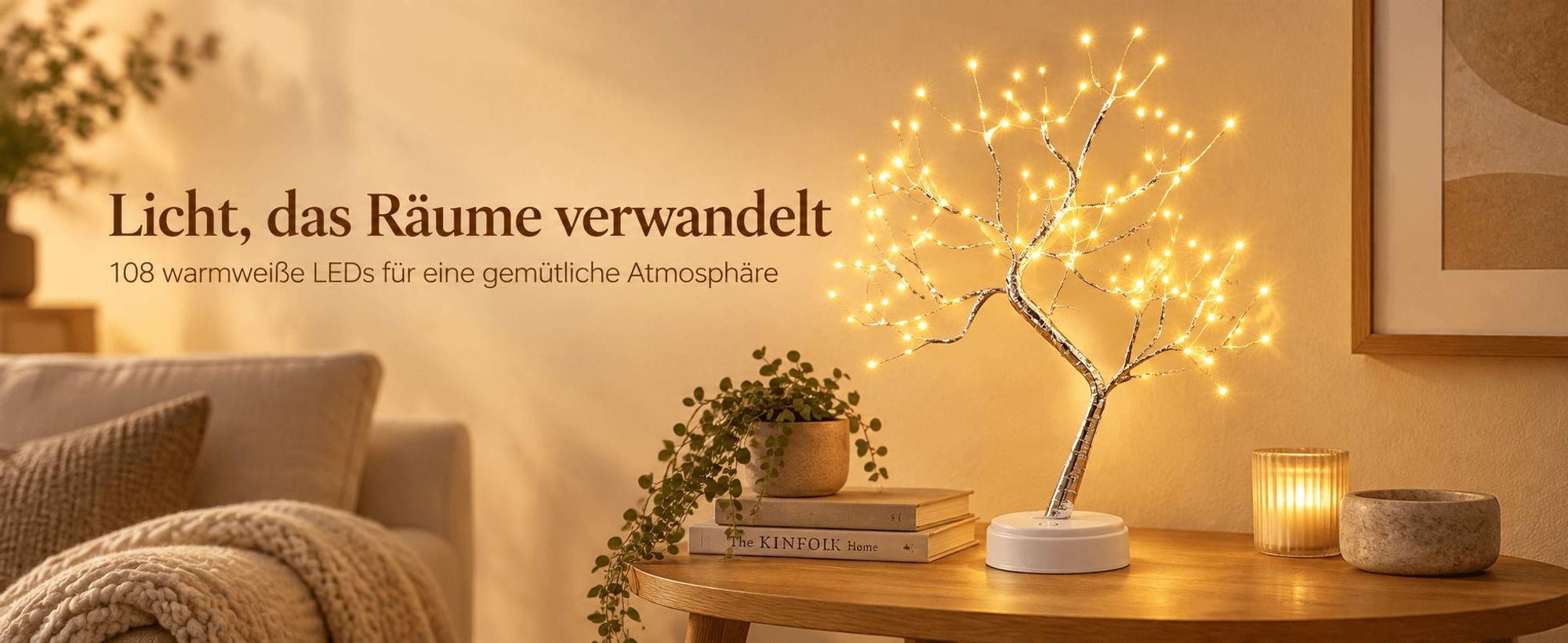 108 LED-Glühwürmchen-Bonsai-Baum-Lichter, künstlicher Feenbaum, USB/batteriebetrieben, Touch-Schalter, weiße Lichter, Baumlampe