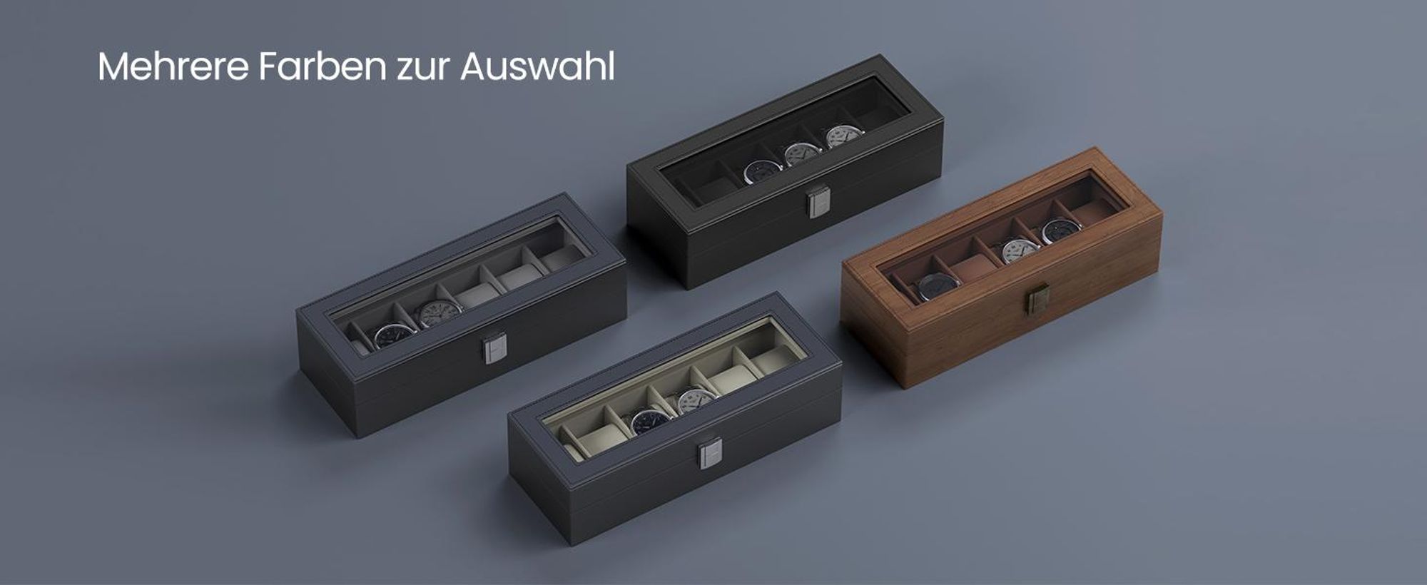 SONGMICS Uhrenbox mit 6 Fächern, Uhrenkasten, Glasdeckel, herausnehmbare Uhrenkissen, Metallverschluss, PolyurethanBezug in Schwarz, Samtfutter in Schwarz