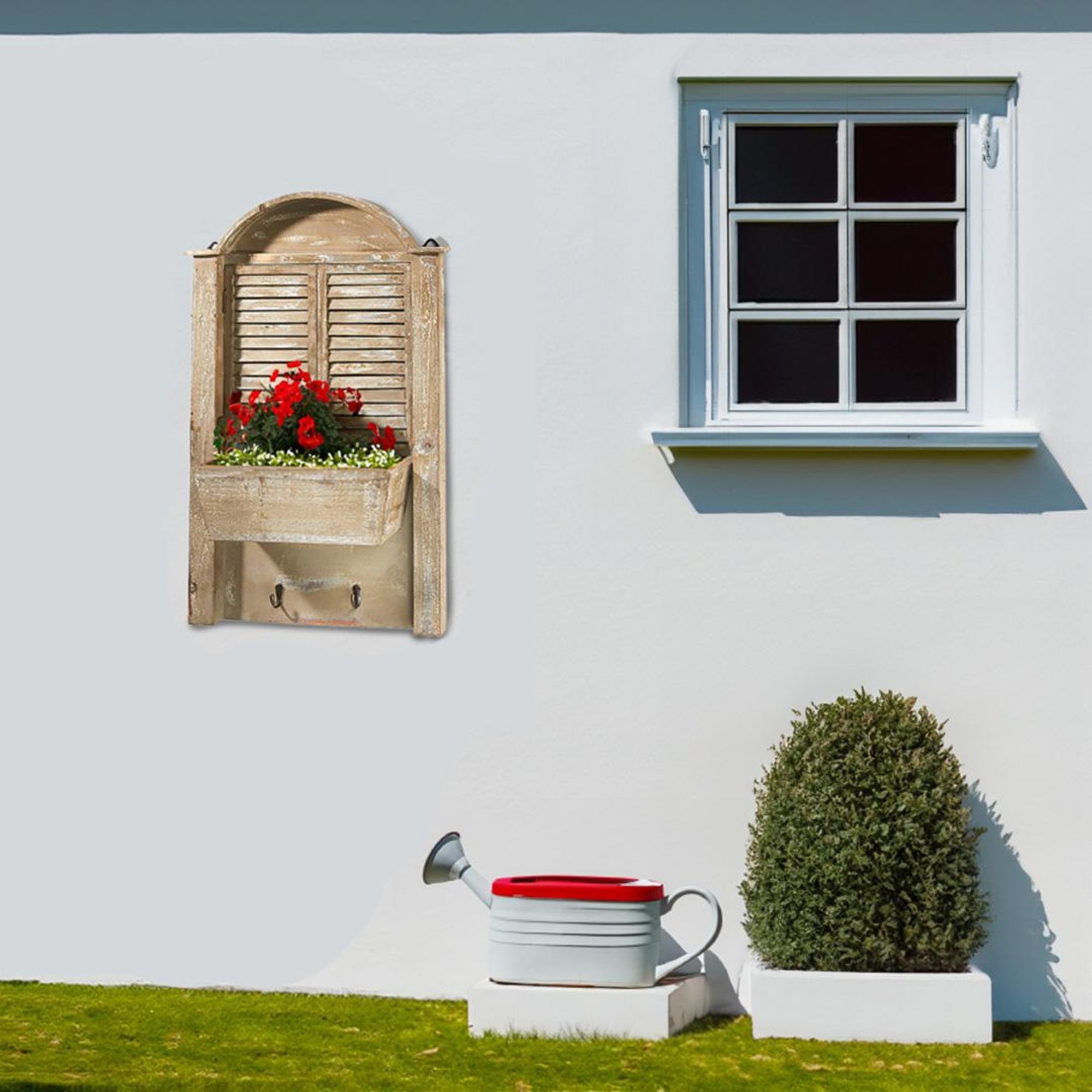 Kobolo Deko-Fensterladen - Holz - braun - Schublade zum Bepflanzen - 44x14x76 cm