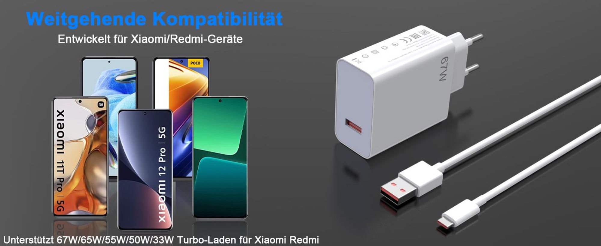USB C Ladegerät für Xiaomi, 67W Hyper Charge Ladegerät, 2 Port 45W Netzteile Ladekabel für Xiaomi 15T 14Pro 14T 14 Ultra Redmi Note 14s 13 Pro 11 11s