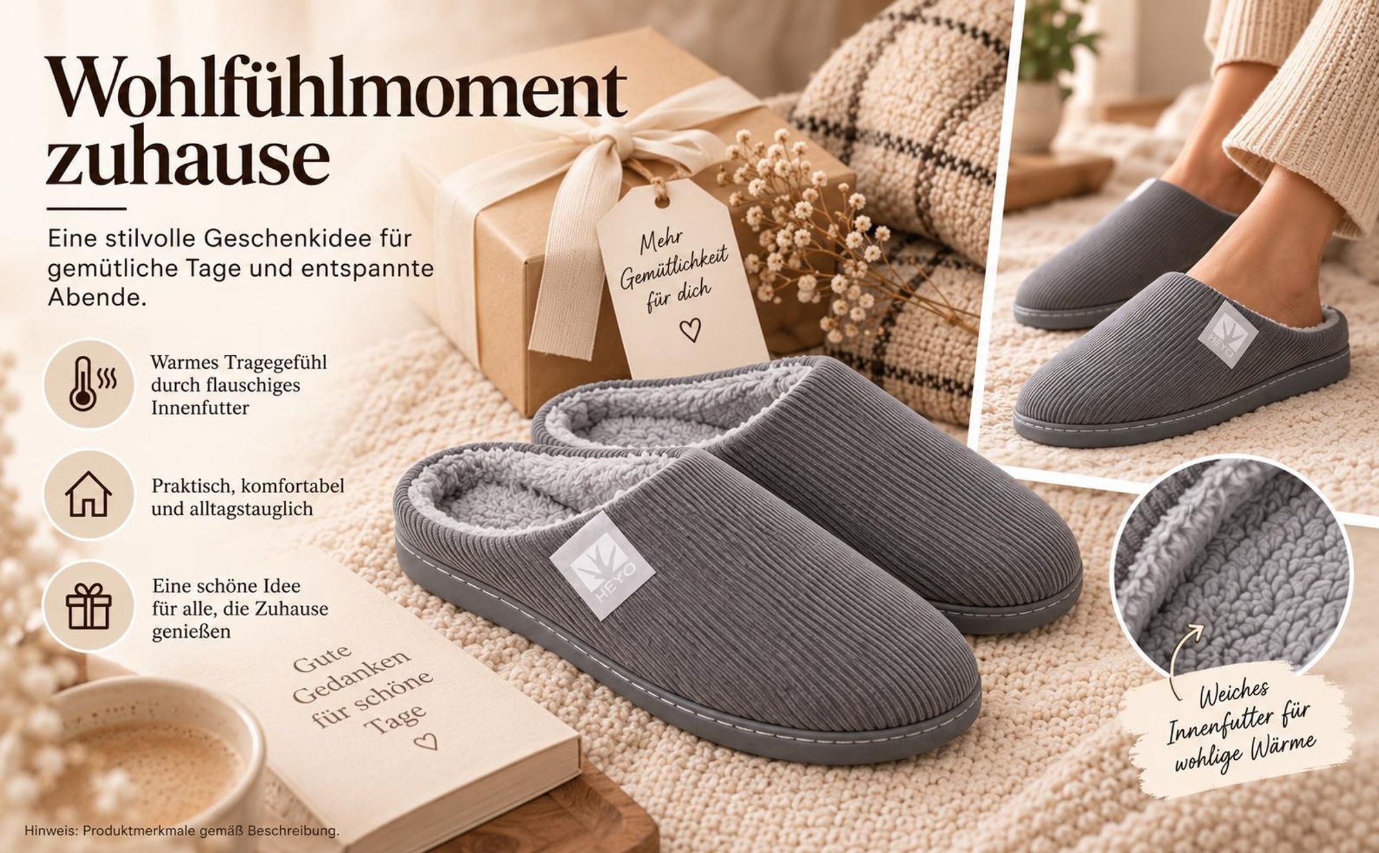 Uni Premium Cord Hausschuhe HEYO Pantoffeln Memory-Foam Teddy-Futter Slippers 40/41
