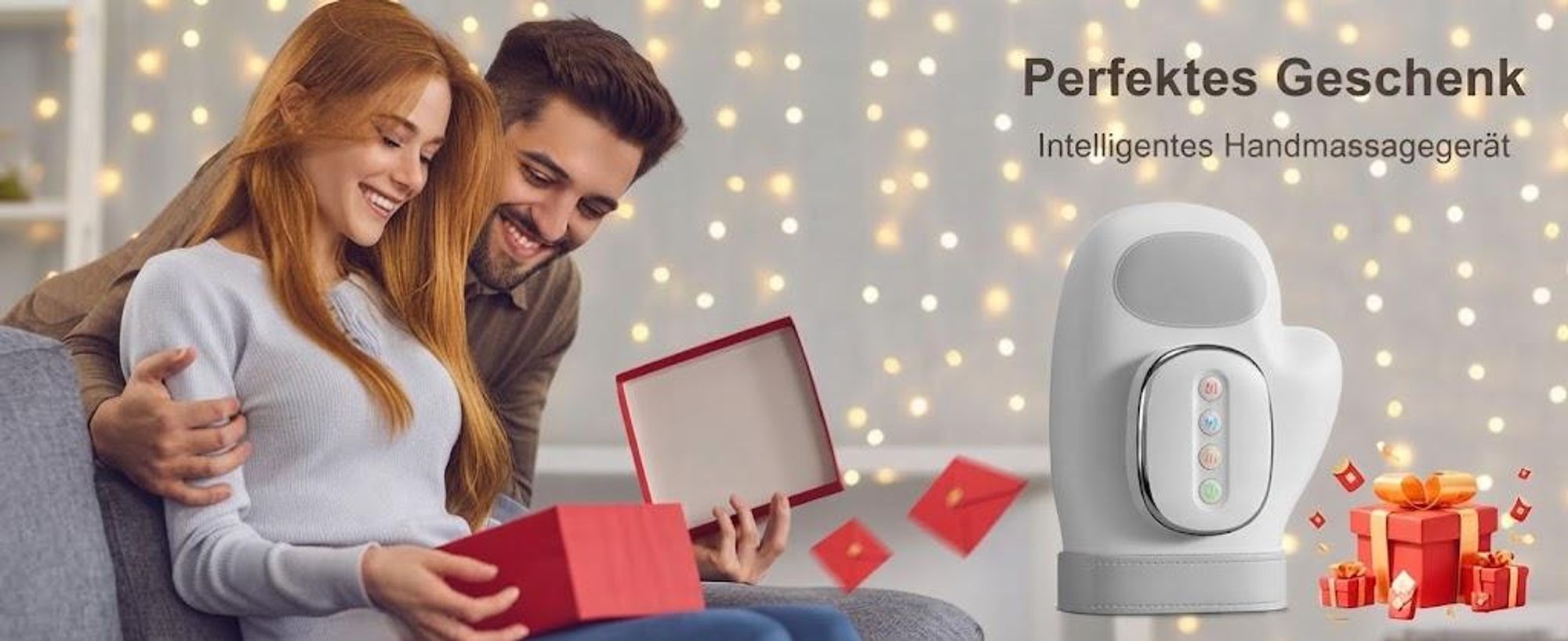 Intelligentes Handmassagegerät elektrisch mit Wärmefunktion & Luftkompression – 3 Programme, 4 Heizstufen, 5 Intensitäten，Geschenk für Papa