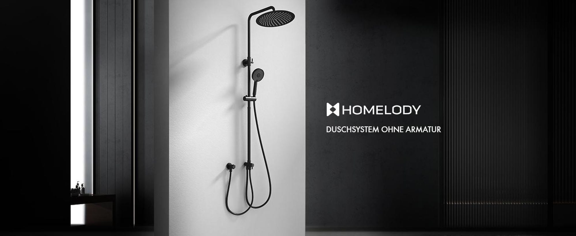 Homelody Duschsystem ohne Armatur, Duschset Duschsäule mit SUS 304 Edelstahl 30cm kopfbrause & Handbrause Rund, 3 Strahlarten, Schwarz