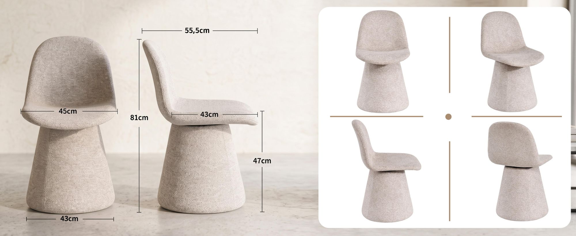 Duhome Chaise de salle à manger en tissu bouclé Chaise rembourrée Fauteuil avec dossier Chaise pivotante pour salle à manger Salon Chambre à coucher, Beige