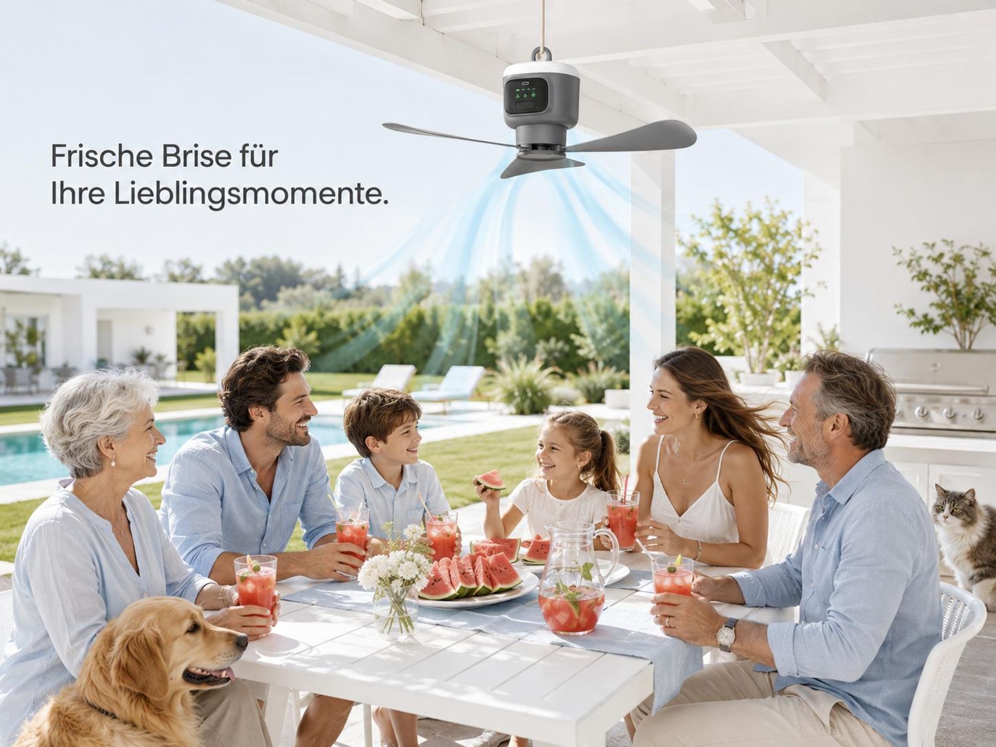 XL Ø45cm Camping Ventilator mit Licht, Akku 12000mAh, USB-C aufladbar, Deckenventilator mit Fernbedienung & Timer, Starke Brise für Zelt Pavillon RV