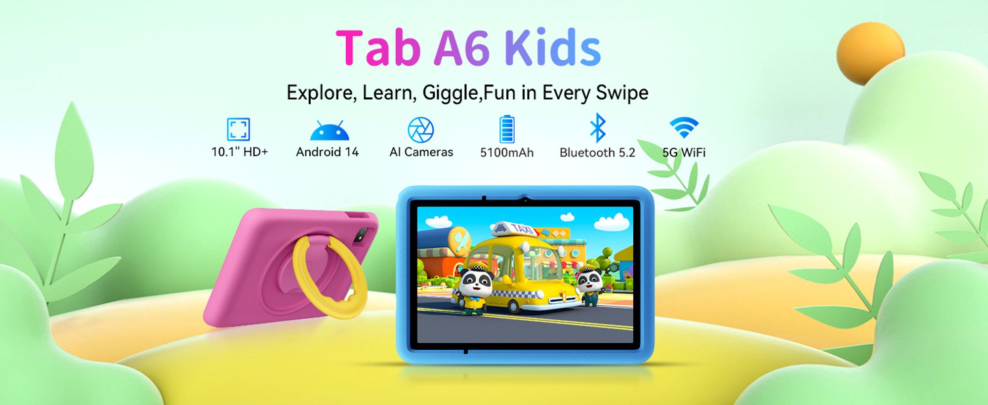 Blackview TabA6Kids Tablet dla dzieci Android 14, 12 GB RAM + 128 GB ROM (1 TB TF) Ośmiordzeniowy tablet dla dzieci, 10 cali HD 1280 * 800, Widevine L1, 5100 mAh