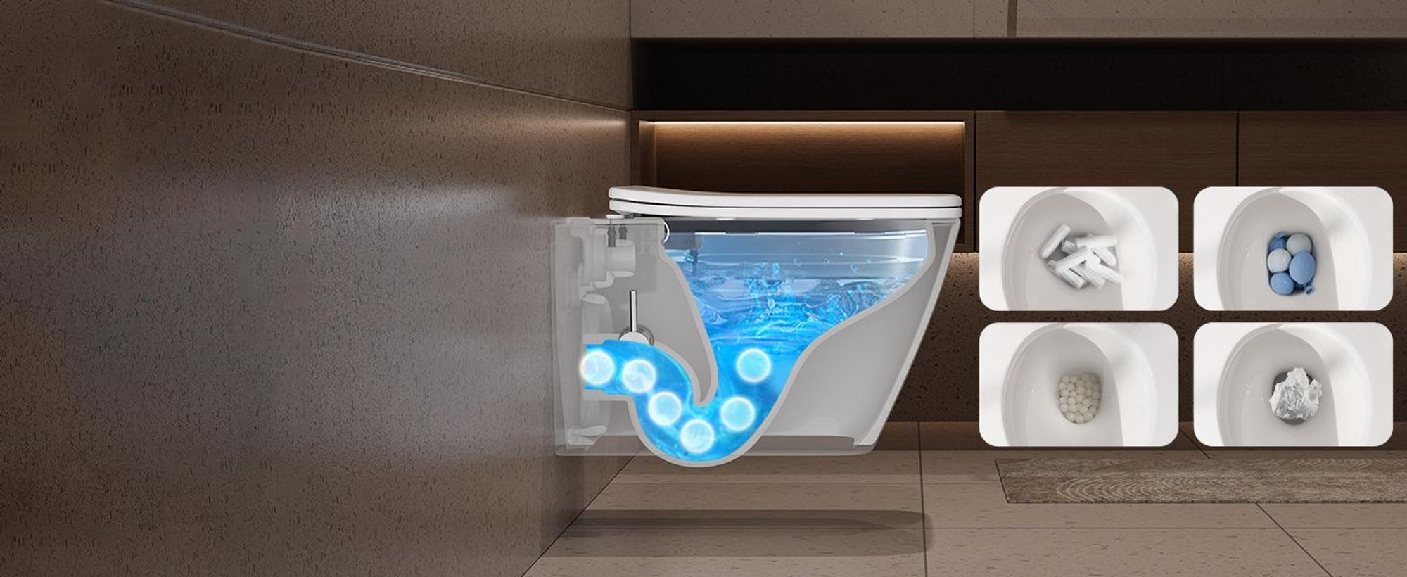 HOROW Dusch WC mit Integrierter Düse, Spülrandlos Hänge WC mit Bidet Funktion, Taharet WC mit Absenkautomatik WC Sitz, Kalt-Warm Wasser
