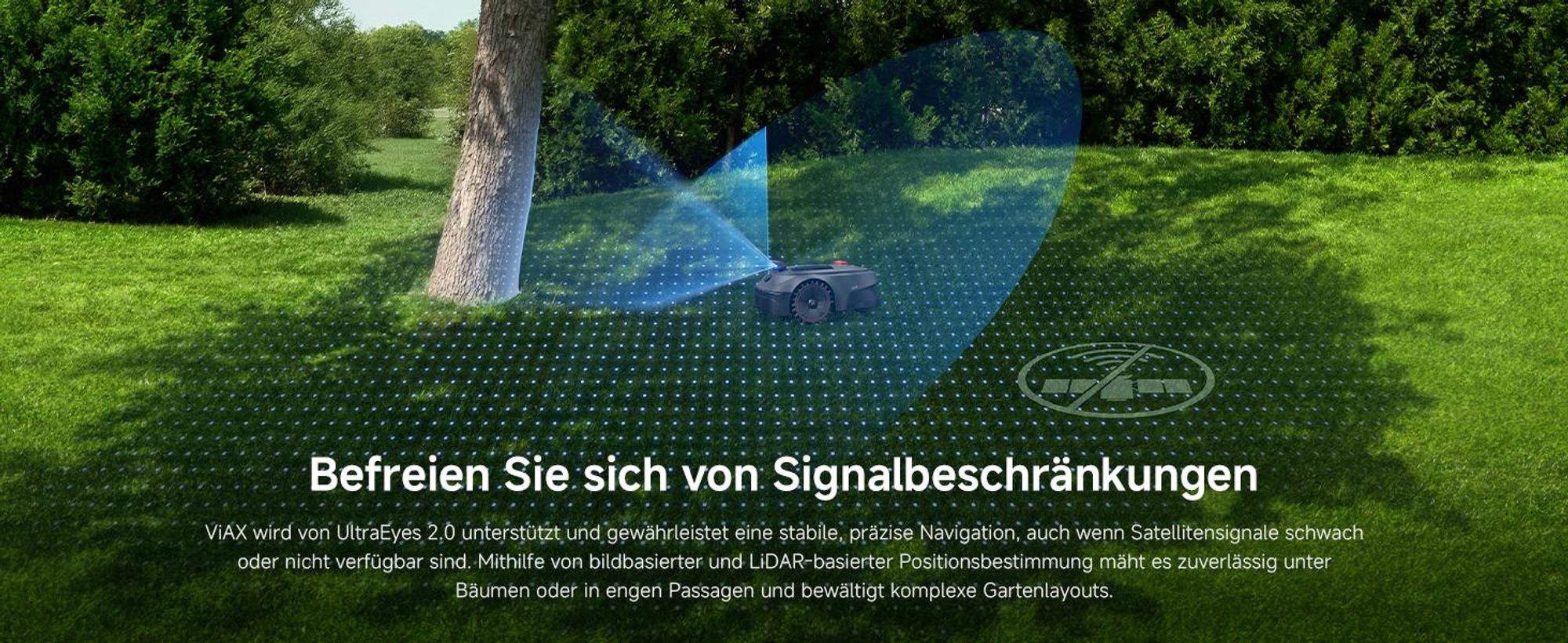 MOVA ViAX 500 Mähroboter ohne Begrenzungskabel, 360° LiDAR + KI Navigation, UltraEyes™ 2.0, automatische Kartierung, bis 500 m²