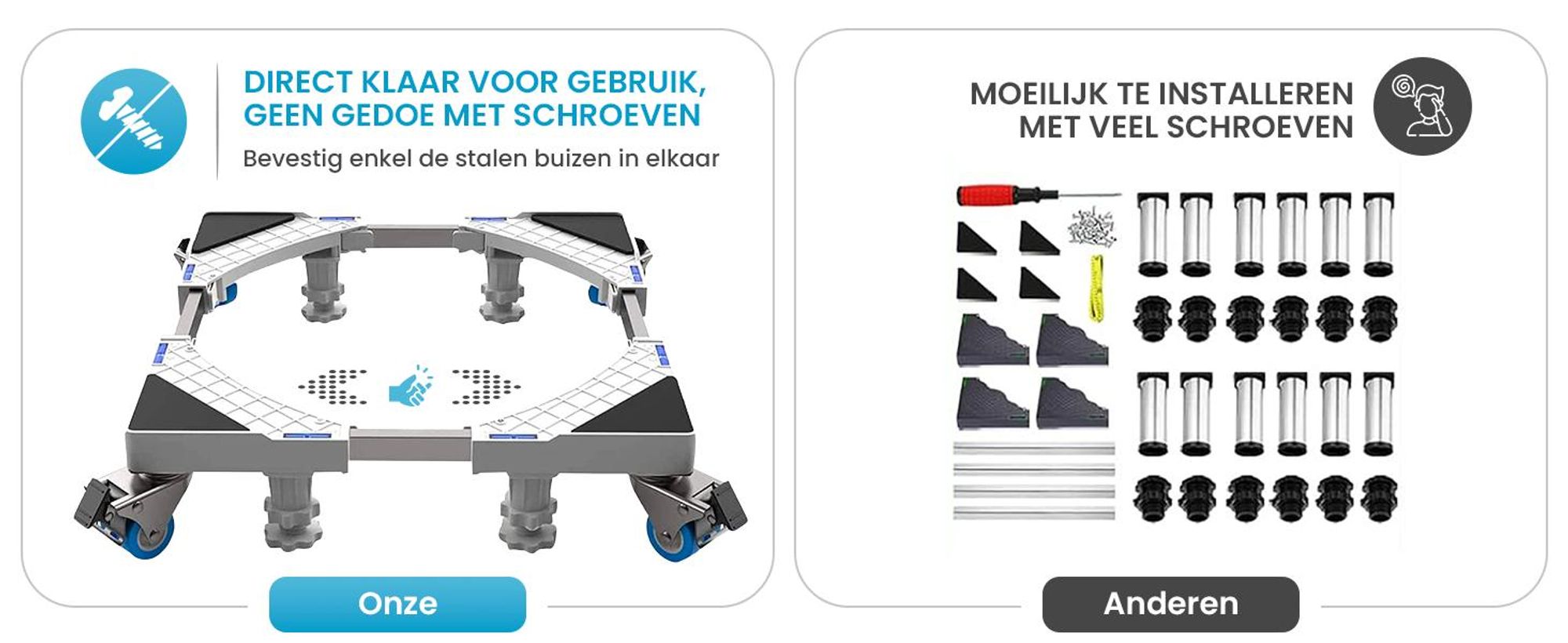 Olvy wasmachineonderstel met wielen, onderstel voor wasmachines, wasmachineonderstel, draagvermogen 300 kg, geschikt voor koelkasten en drogers