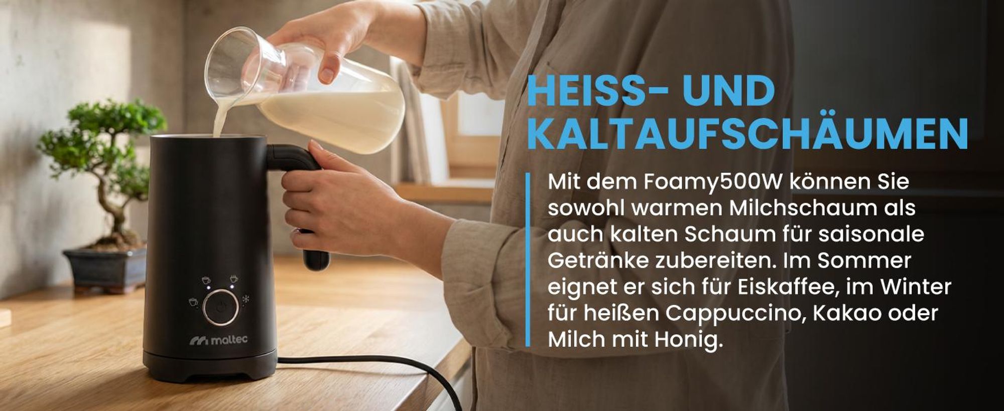 Milchaufschäumer elektrisch 500W 300ml heißer & kalter Milchschaum Cappuccino