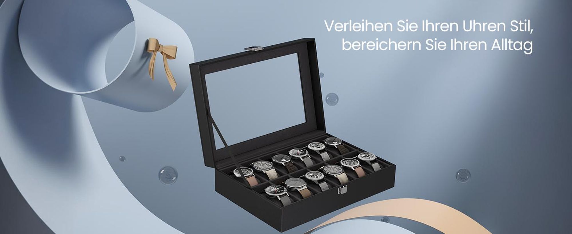 SONGMICS Uhrenbox Uhrenkasten, mit 12 Fächern, Glasdeckel, Geschenkidee