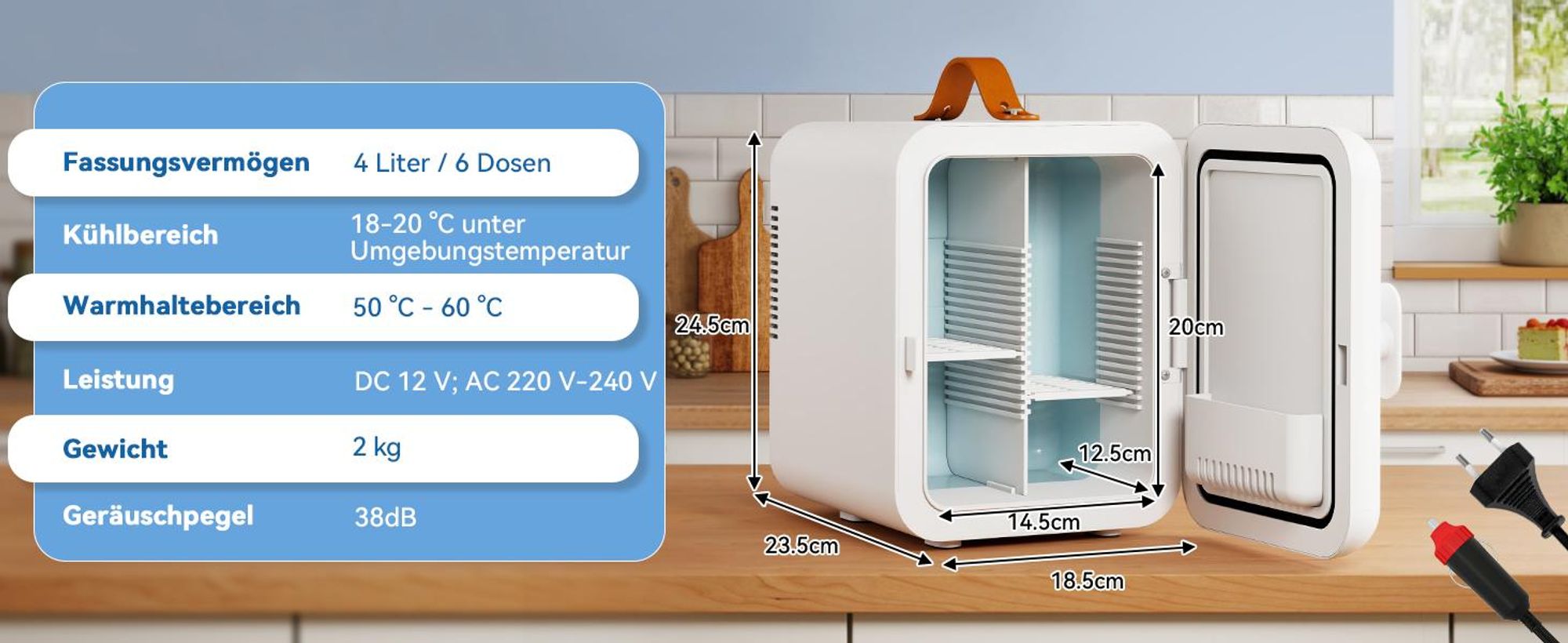 Puluomis Mini Kühlschrank 4L mit Kühl- und Wärmefunktion, 5°C bis 60°C, 220-240V/12V, ≤38dB leise Kühlbox Warmbox tragbar für Kosmetik, Getränke, Auto