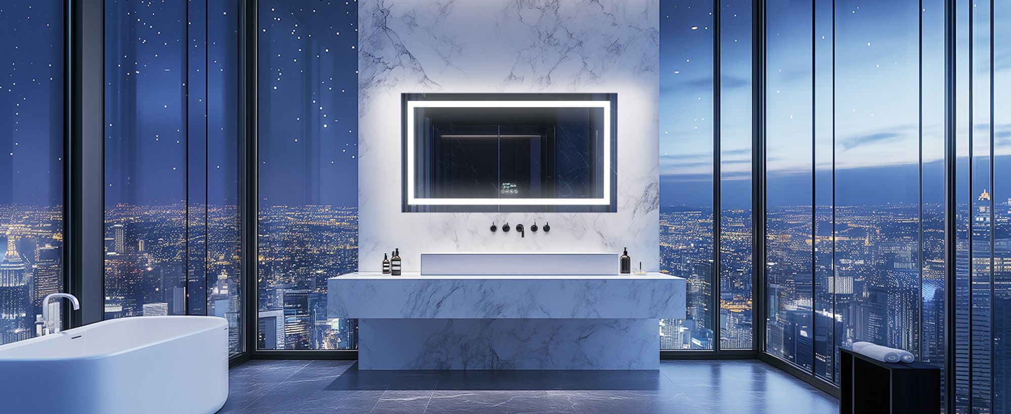 WISFOR LED Badspiegel mit Bluetooth Lautsprecher, 100×60cm Badezimmerspiegel mit Beleuchtung 3 Lichtfarbe, LED Wandspiegel dimmbar beschlagfrei