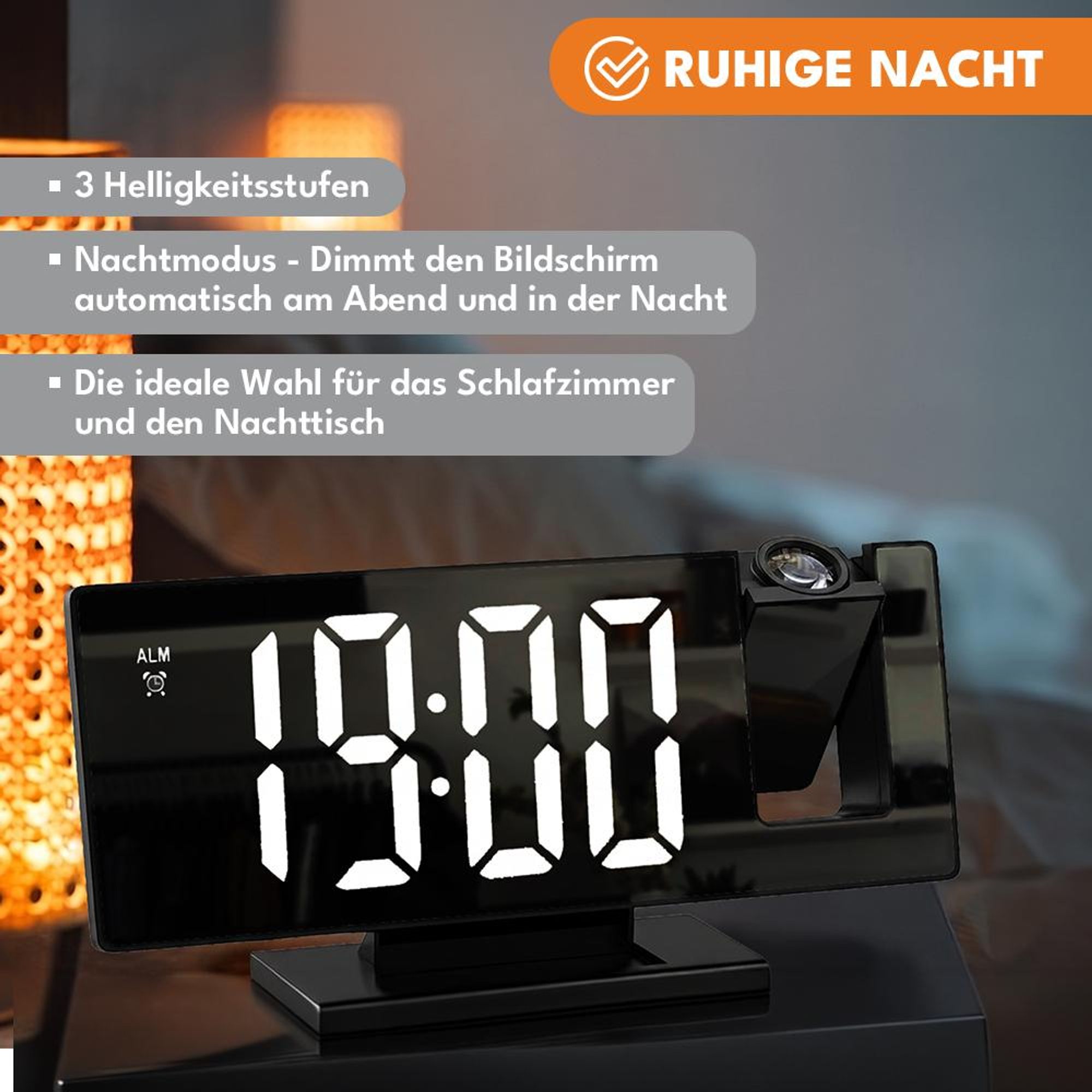 KRUMAD Projektionswecker Digital, Radiowecker mit Projektion, LED Uhr, USB Ladefunktion, 12/24 Stunden Anzeige, Snooze Funktion, Wecker Schlafzimmer