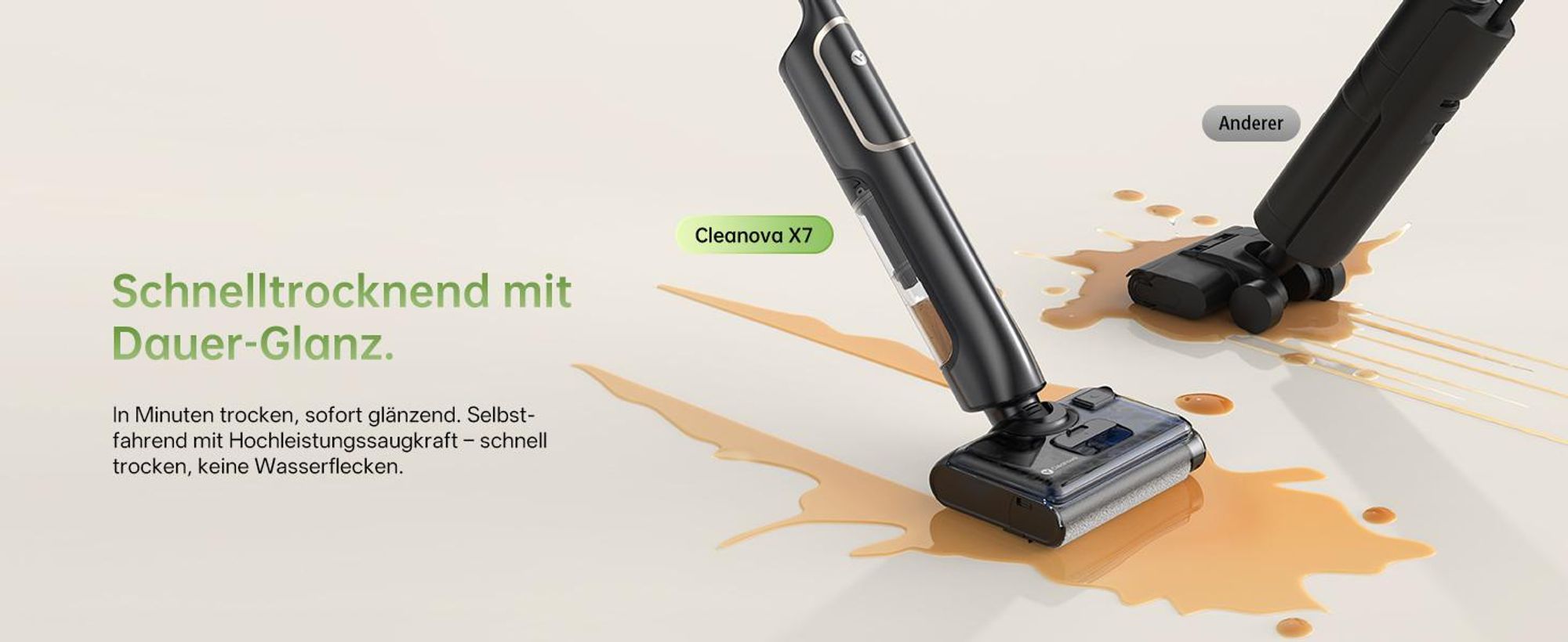 Vactidy X7 Nass-Trocken-Akkusauger, 3-in-1 Saug Wisch - 180° Flachliege-Design, 13 cm Schlank, 0 mm Kantenanpress mit Anti-Tangle-Technologie