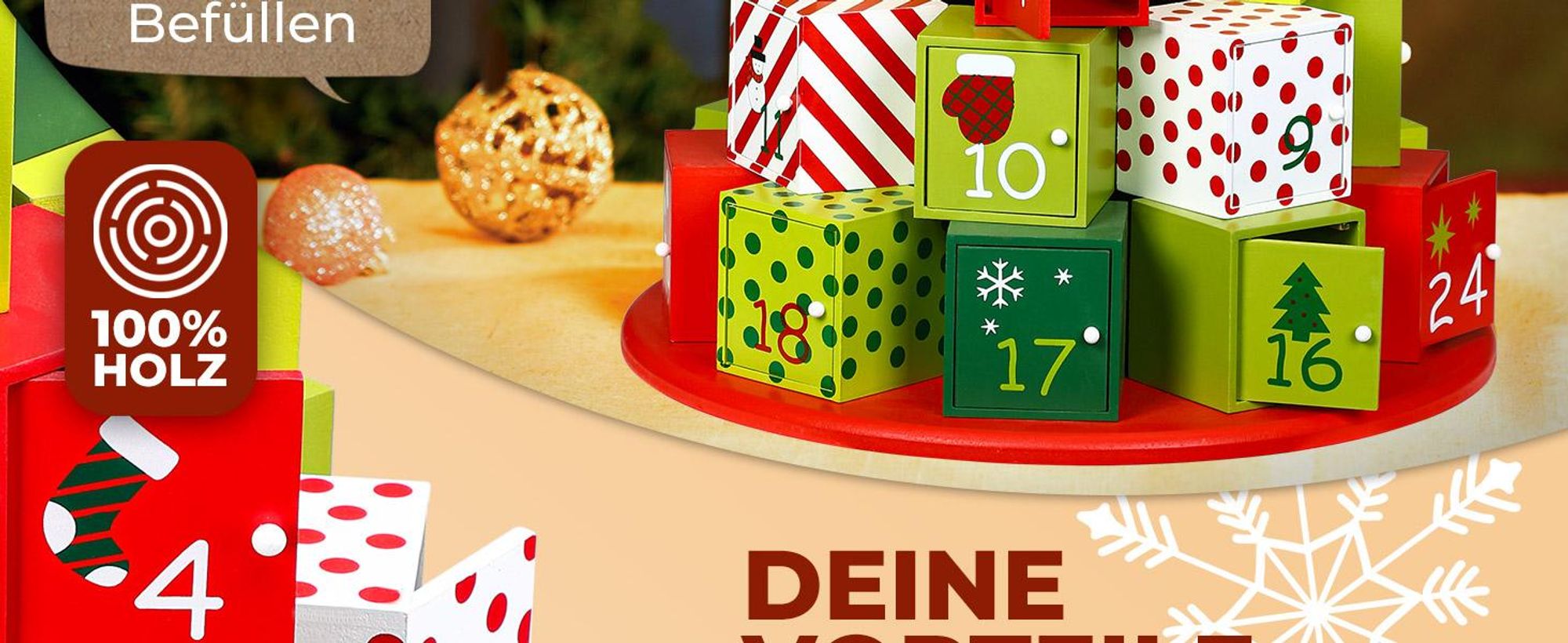 SPIELWERK Wiederverwendbarer Adventskalender Geschenkeberg XL Zum Befüllen