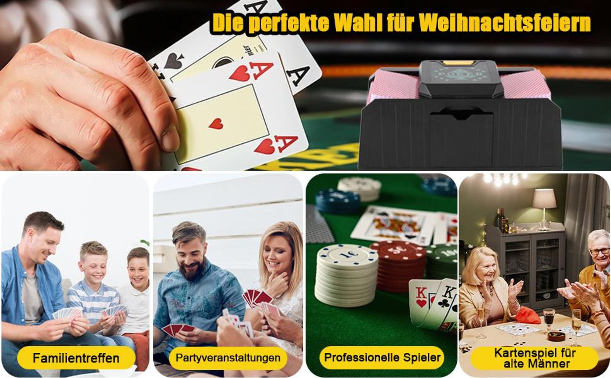 Automatischer Spielkartenmischer, Kartenmischmaschine, Ein/Zwei Deck-Karten-Mischung, Leise, batteriebetrieben