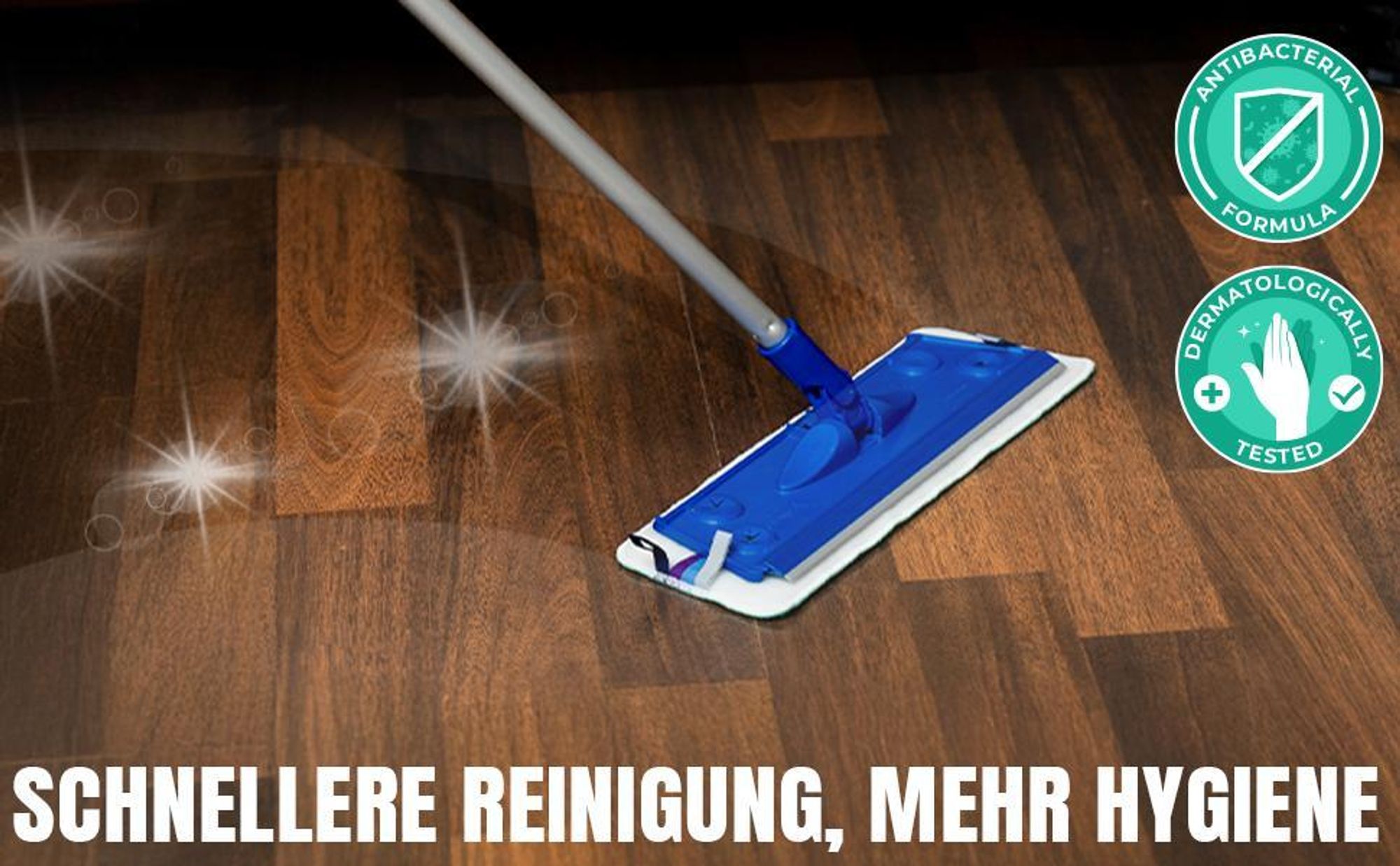 Silva Mikrofaser Wischmop - Bodenwischer Set mit Soft Touch Griff, 360° Drehgelenk & Teleskopstiel – Mop Set mit Wand, Nass & Trocken