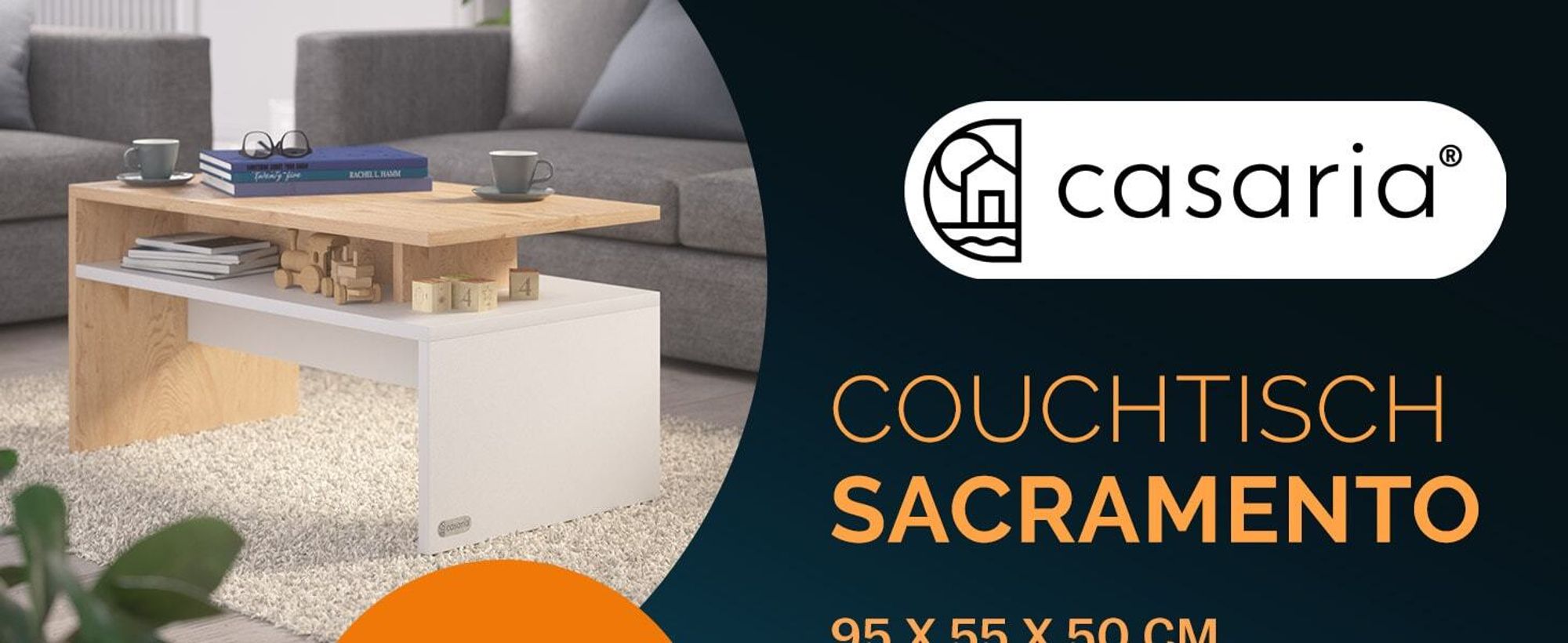 CASARIA® Couchtisch Holz Weiß Eiche mit Stauraum 95x55x50cm Wohnzimmertisch Modern Kratzfest 50kg Belastbar Wohnzimmer Beistelltisch für Couch Sofa