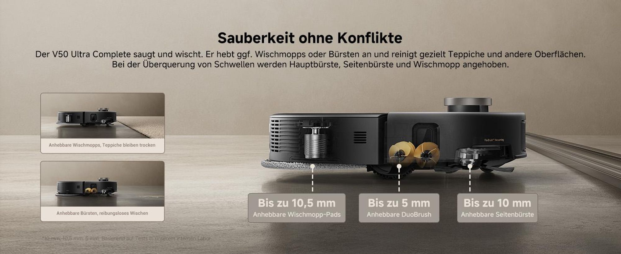 MOVA V50 Ultra Saug- & Wischroboter 24.000 Pa, FlexiRise Navigation, Warmwasser-DuoSolution, Schwarz + Extra 1 L Reinigungsflüssigkeit