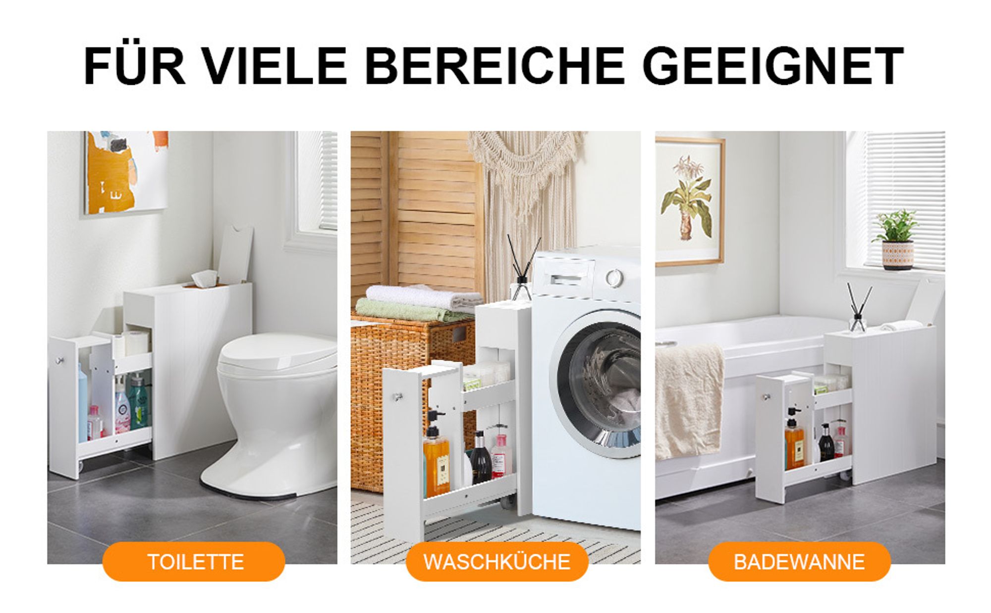 Yaheetech Nischenschrank 17 cm schmaler Badschrank mit Rollen Beistellschrank Seitenschrank