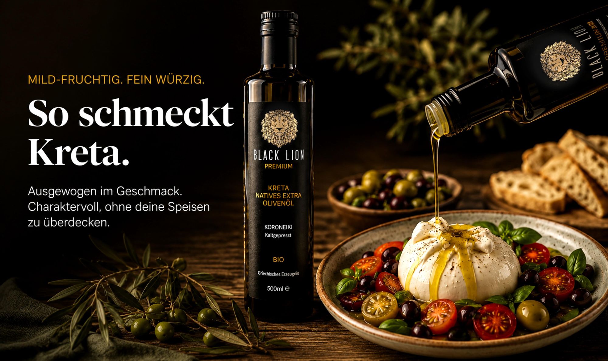 Black Lion Premium Olivenöl aus Kreta – mild-fruchtig, fein würzig und kaltgepresst