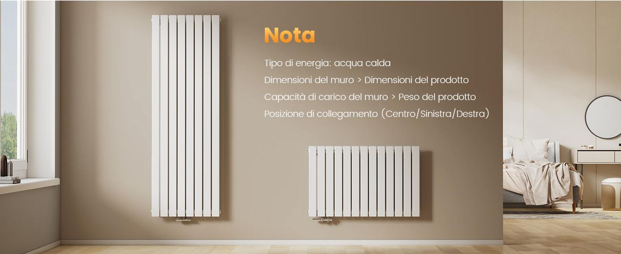 EMKE Radiatore Radiatore a pannello dal design verticale 1600x460mm Bianco Riscaldamento a singolo strato con attacco centrale piatto, 850W senza elemento riscaldante