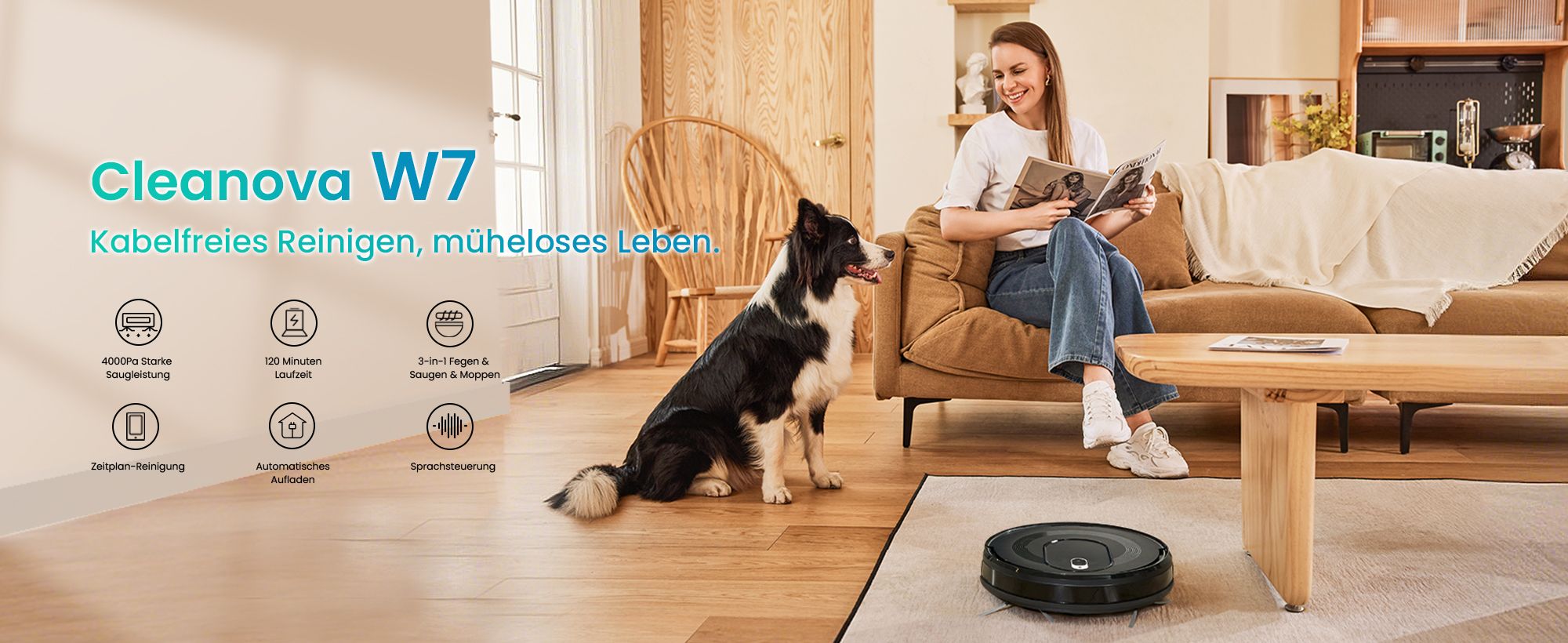 Vactidy W7 Saugroboter mit Wischfunktion, 4000Pa 120Min Staubsauger Roboter für Tierhaare