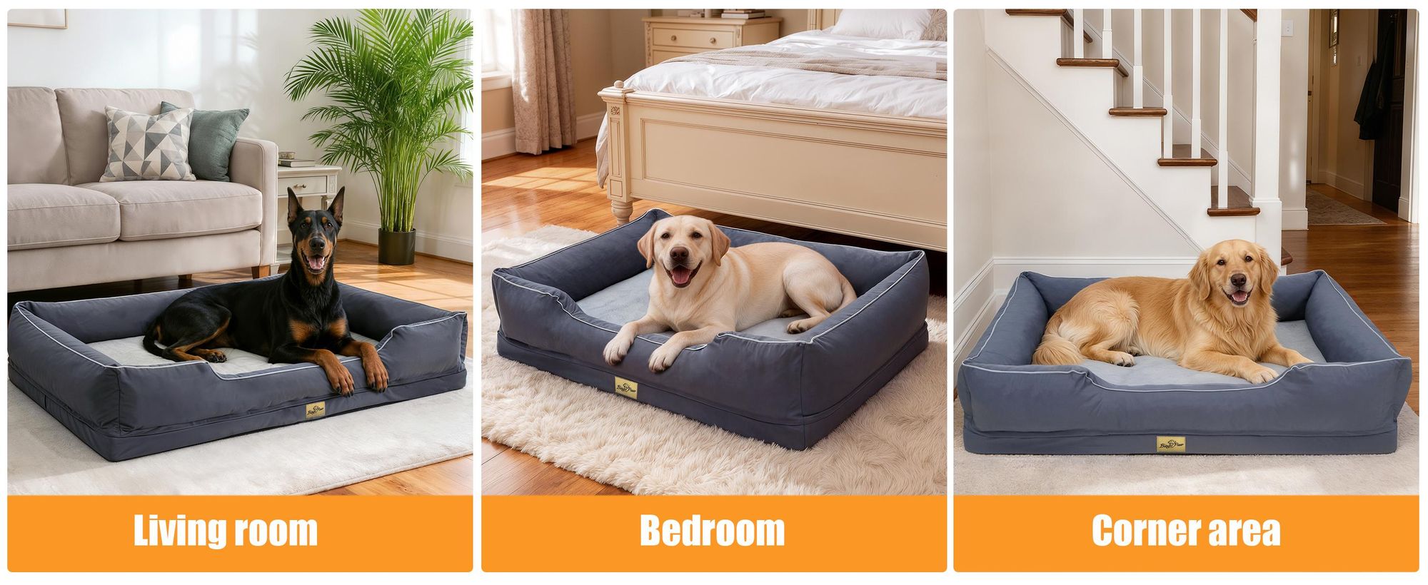 WISFOR Hundebett Hundesofa Hundekissen, erhöhte Ränder, wasserfest waschbar Bezug abnehmbar XXL: 111 x 88 x 23 cm, Grau