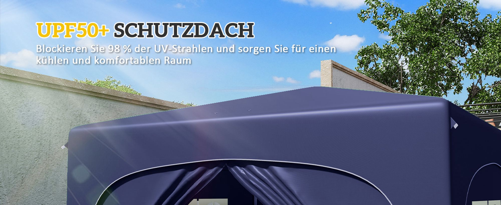 Outsunny Pavillon 3x3m, wasserabweisend Stabil Winterfest Pop-up Faltpavillon, UV Schutz 50+, Faltbar Partyzelt Gartenzelt mit 4 Seitenteilen Tasche Gartenpavillon für Camping Garten, Dunkelblau