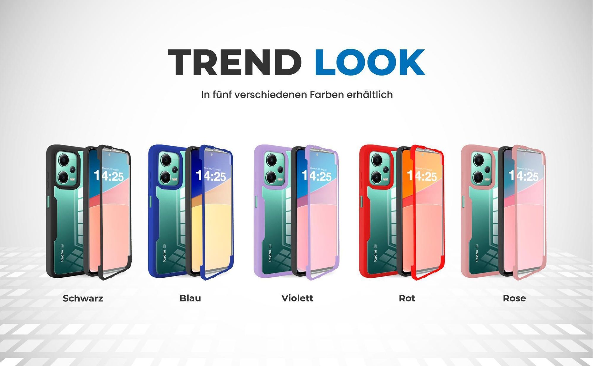 360 Grad Cover Front Back für Xiaomi Redmi Note 12 5G in verschiedenen Farben
