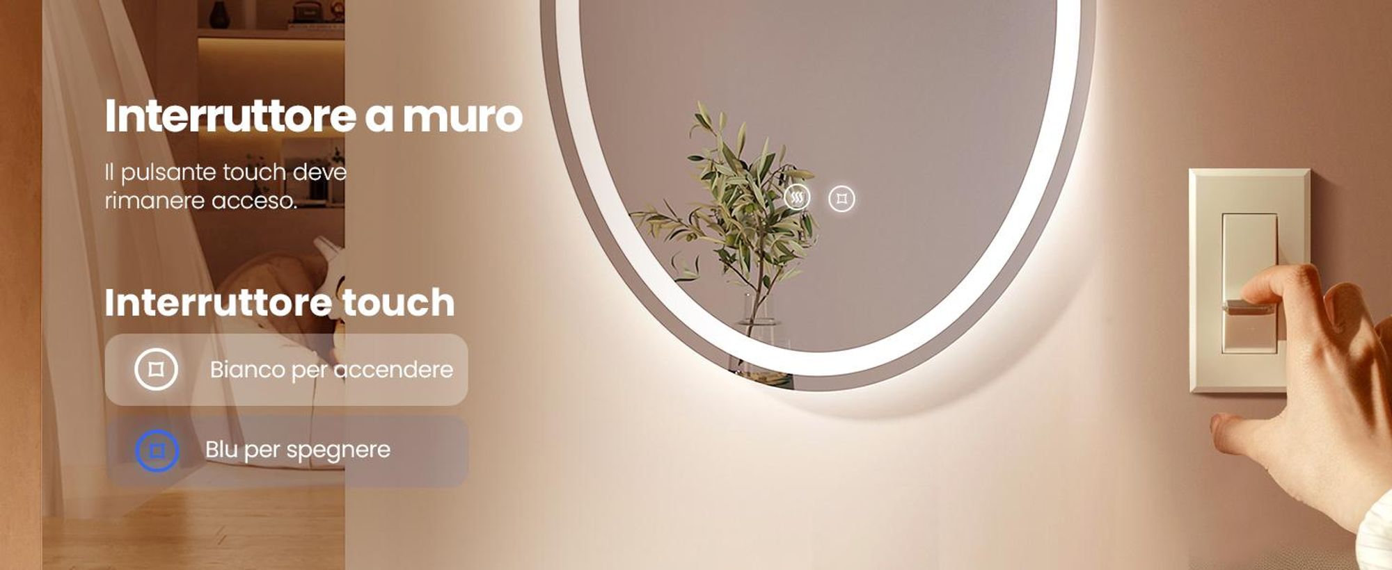 Specchio da bagno EMKE 50x70 cm specchio da bagno con 3 colori di luce, specchio da bagno senza nebbia + dimmerabile + interruttore a sfioramento specchio ovale LED