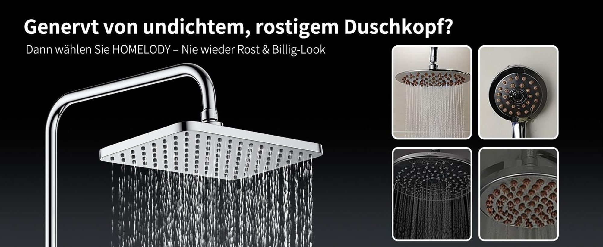 Homelody Duschsystem ohne Armatur, Duschset Duschsäule mit 28*18cm eckige kopfbrause & Handbrause mit Wasserstopp-Taste, 3 Strahlarten, Chrom