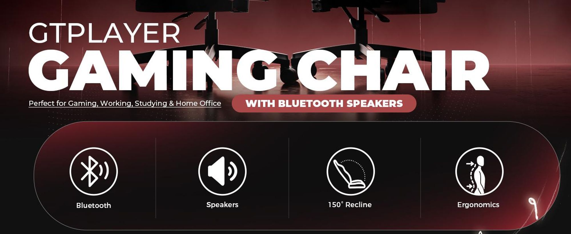 GTPLAYER Sedia da gioco ACE PRO, sedia da ufficio ergonomica con braccioli inclinabili e poggiapiedi, altoparlante Hi-Fi, atmosfera sonora impressionante, rosso