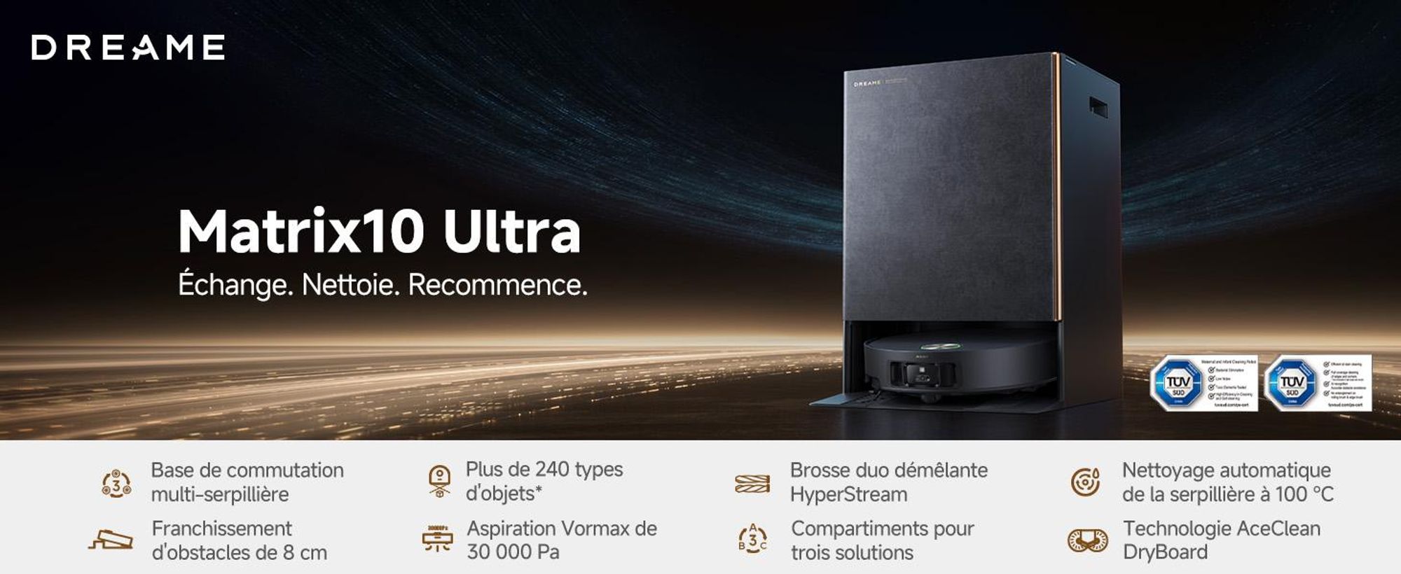 Dreame Matrix10 Ultra, modèle combiné, noir, rond, sac à poussière, 0,31 l, rechargeable