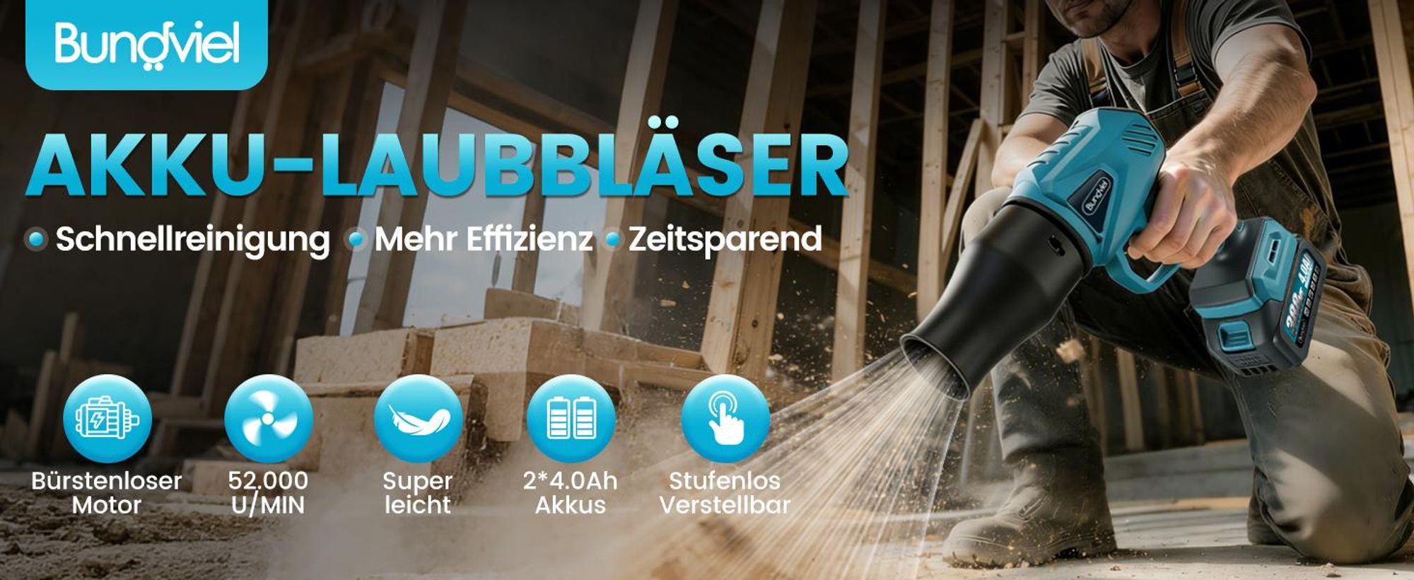 Akku-Laubbläser Turbo Gebläse 80m/s Jet Fan mit 2 Akuus, Elektrische Staubgebläse Luftbläser für Laubblasen Auto Laub, Schnee, Staub