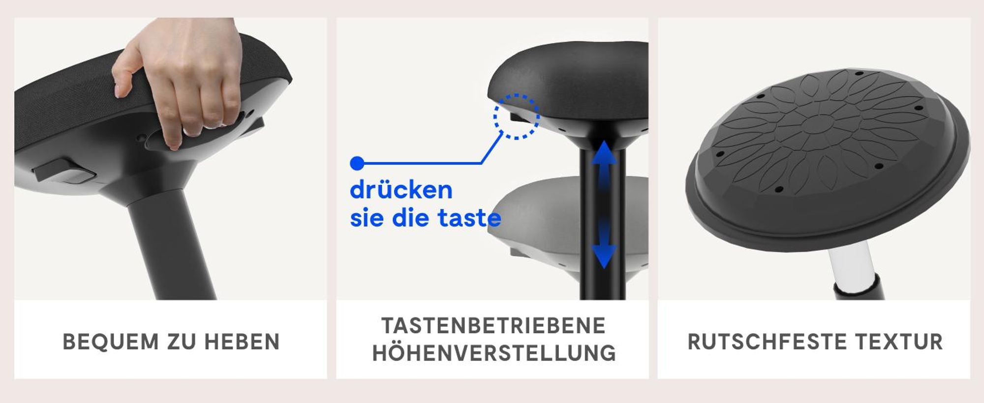 FLEXISPOT 2er Set Ergonomischer Arbeitshocker – Höhenverstellbare Stehhilfe, 360° drehbar Bürohocker – Schreibtischhocker – Sitz-Steh-Hocker (Schwarz)